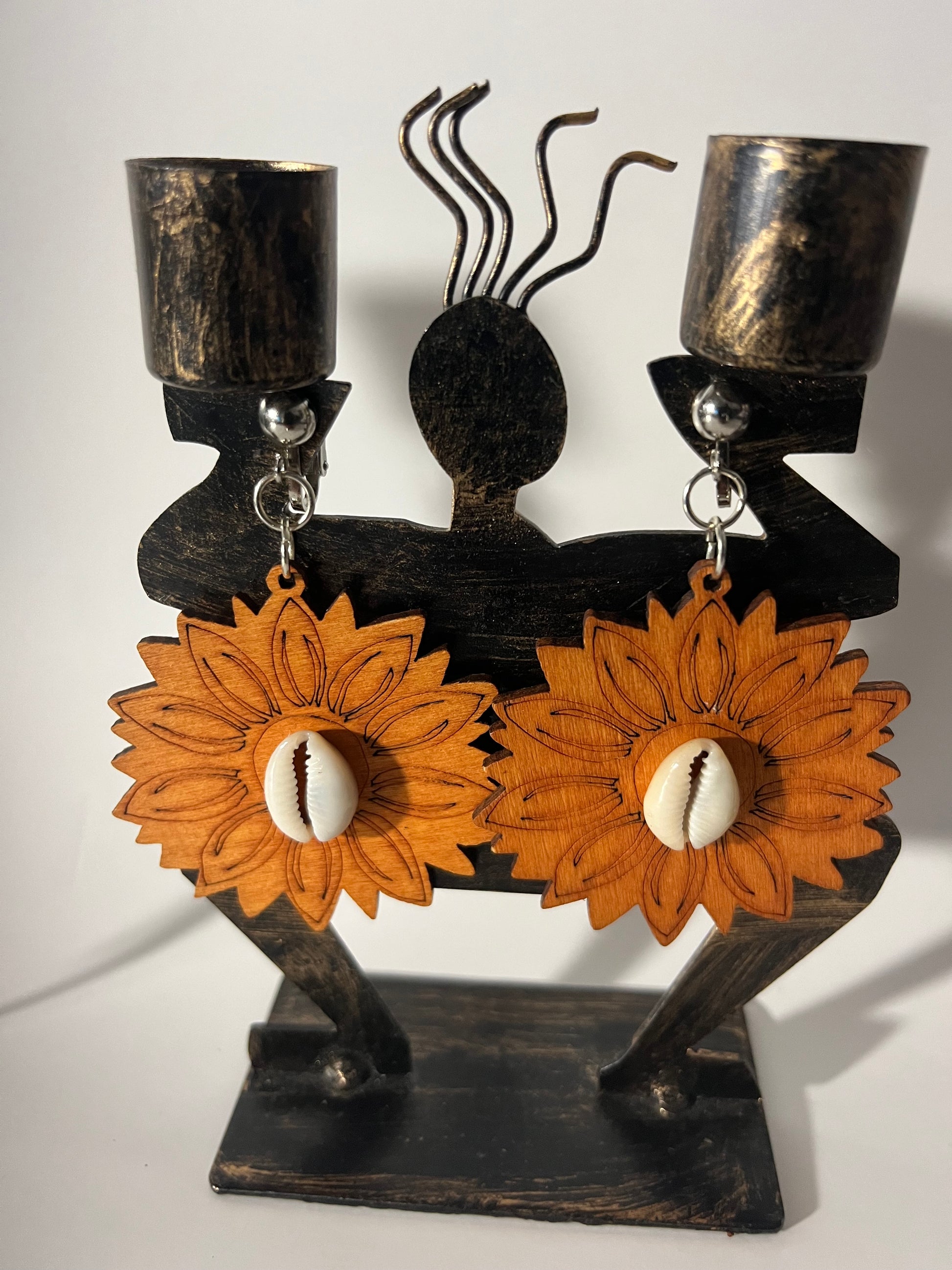 African Bone Cowrie Clip On Earrings 3 Pair Dangles 2-3" Boho Hippie USA Made E4