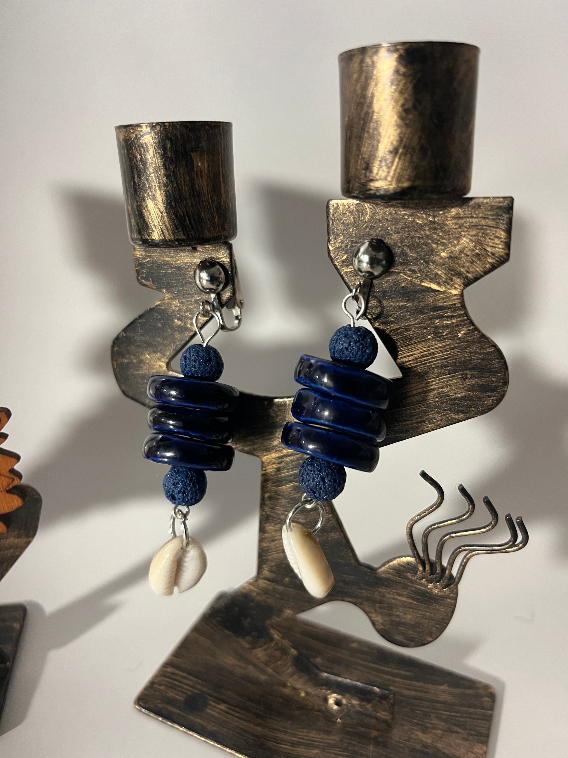African Bone Cowrie Clip On Earrings 3 Pair Dangles 2-3" Boho Hippie USA Made E4