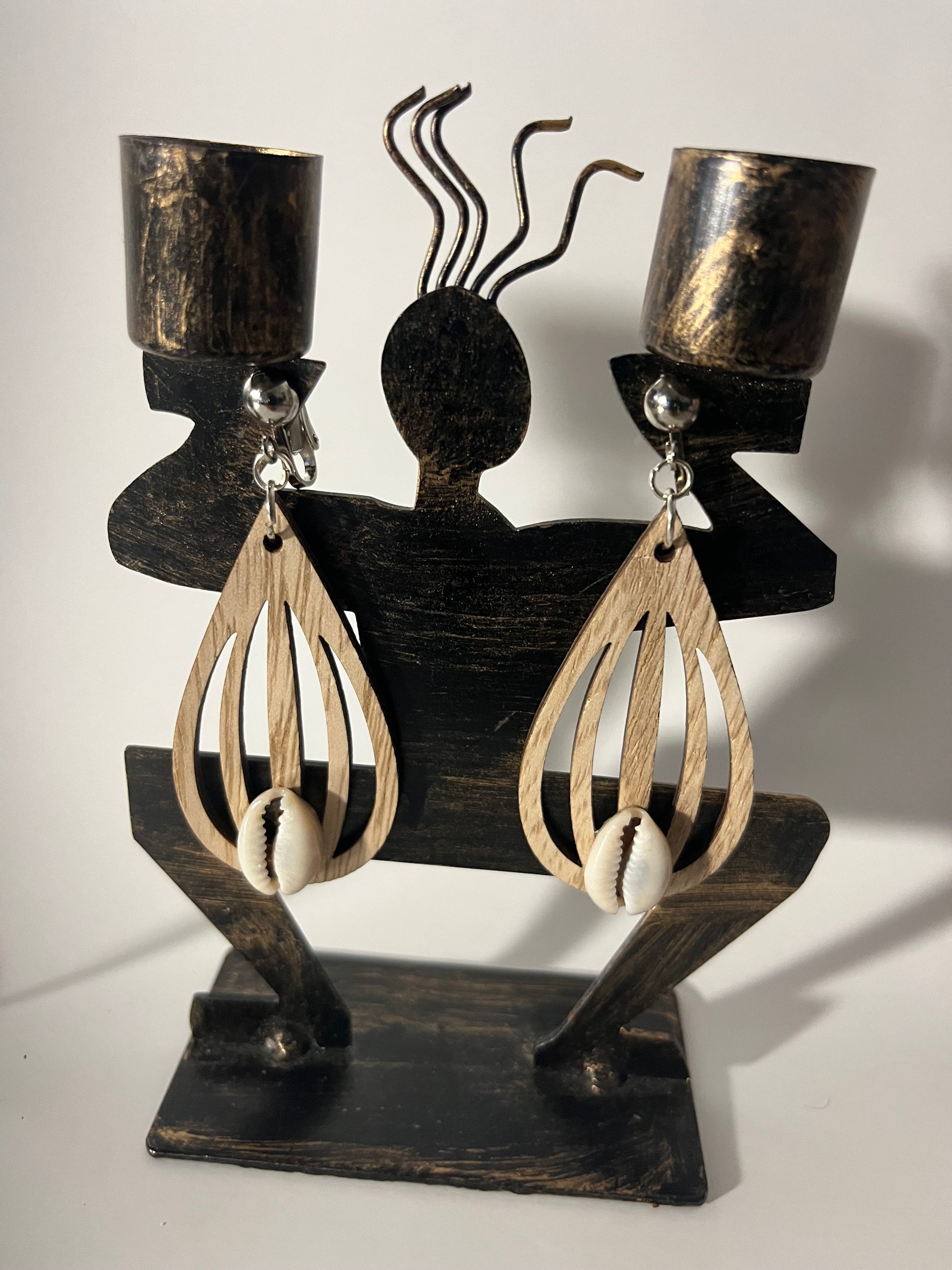 African Bone Cowrie Clip On Earrings 3 Pair Dangles 2-3" Boho Hippie USA Made E5