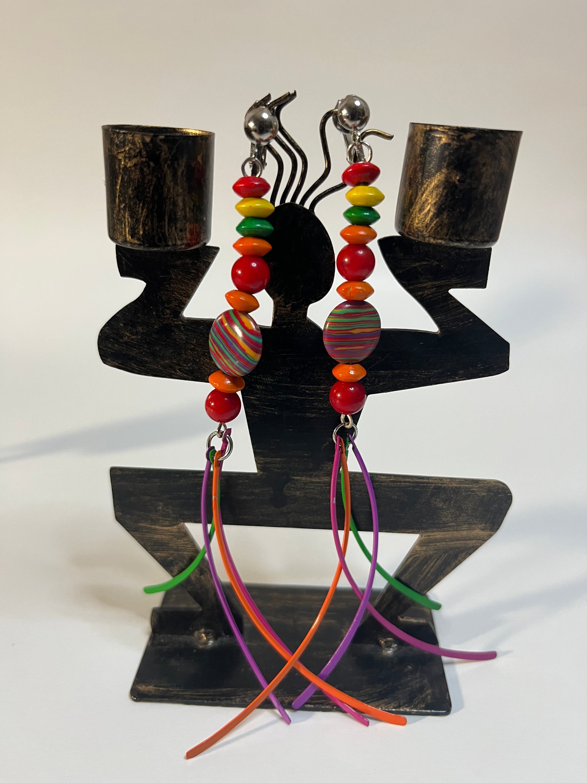 African Bone Cowrie Clip On Earrings 4 Pair Dangles 3-5" Boho Hippie USA Made E7