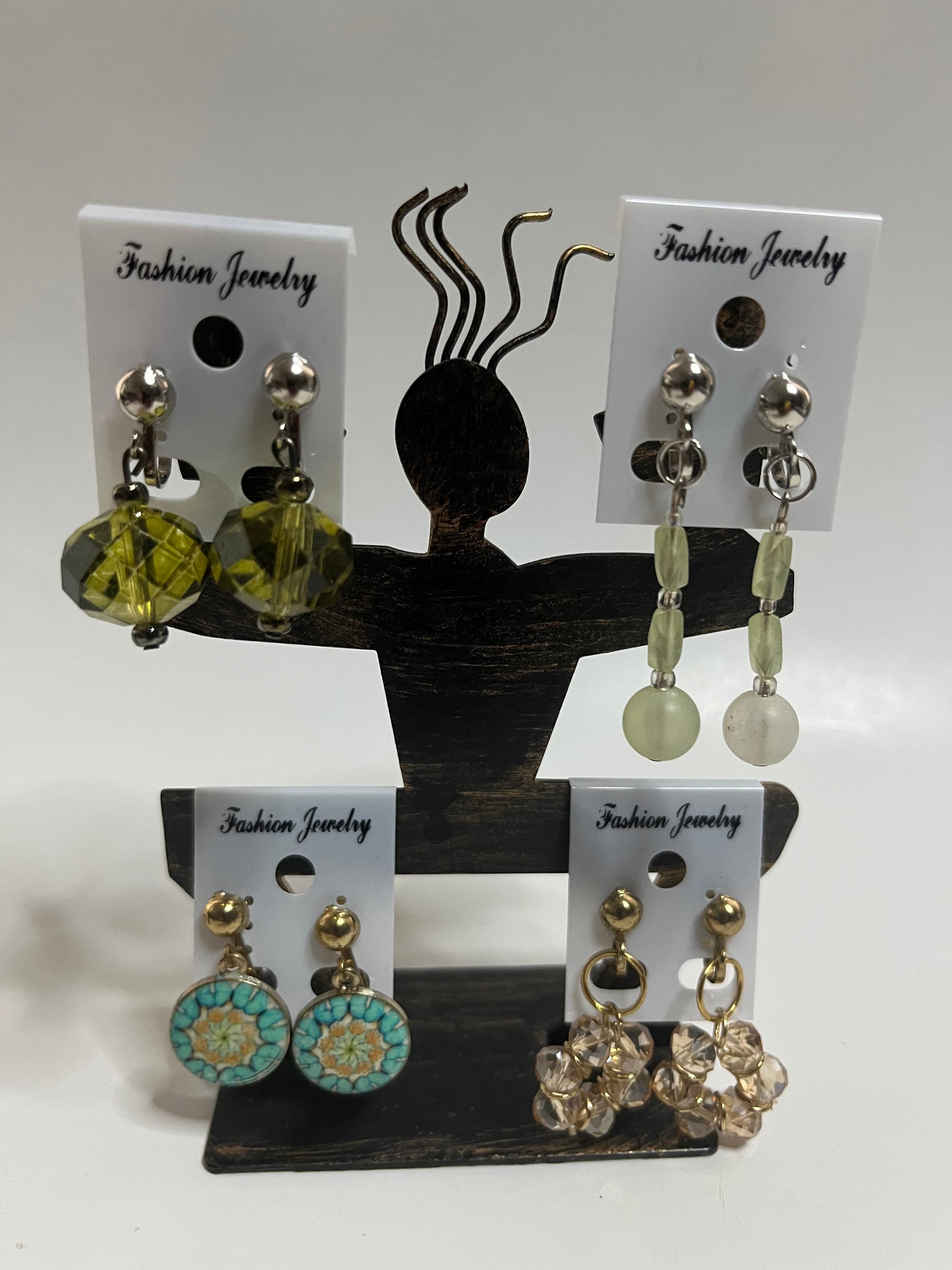 Resin Clip On Earrings 4 Pair Dangles 1" USA Made H11
