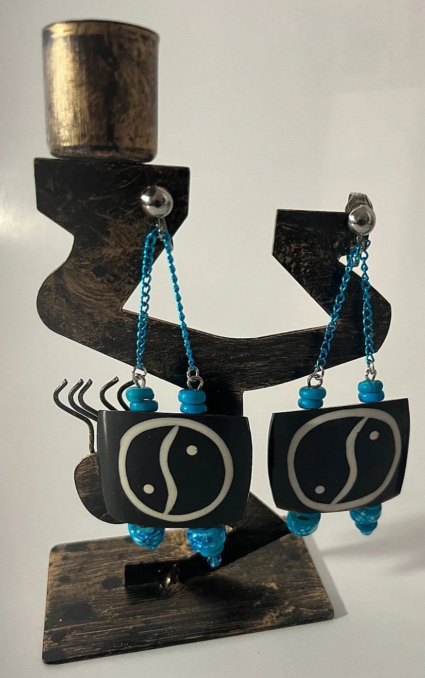 African Bone Cowrie Clip On Earrings 3 Pair Dangles 2-3" Boho Hippie USA Made E3