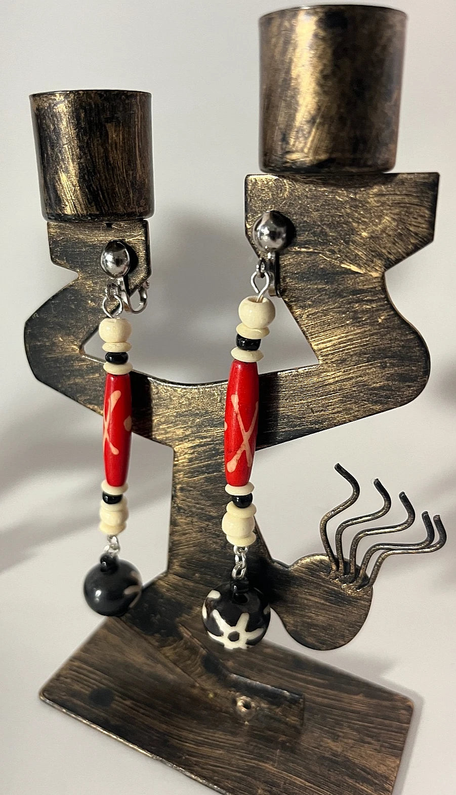 African Bone Cowrie Clip On Earrings 3 Pair Dangles 2-3" Boho Hippie USA Made E3