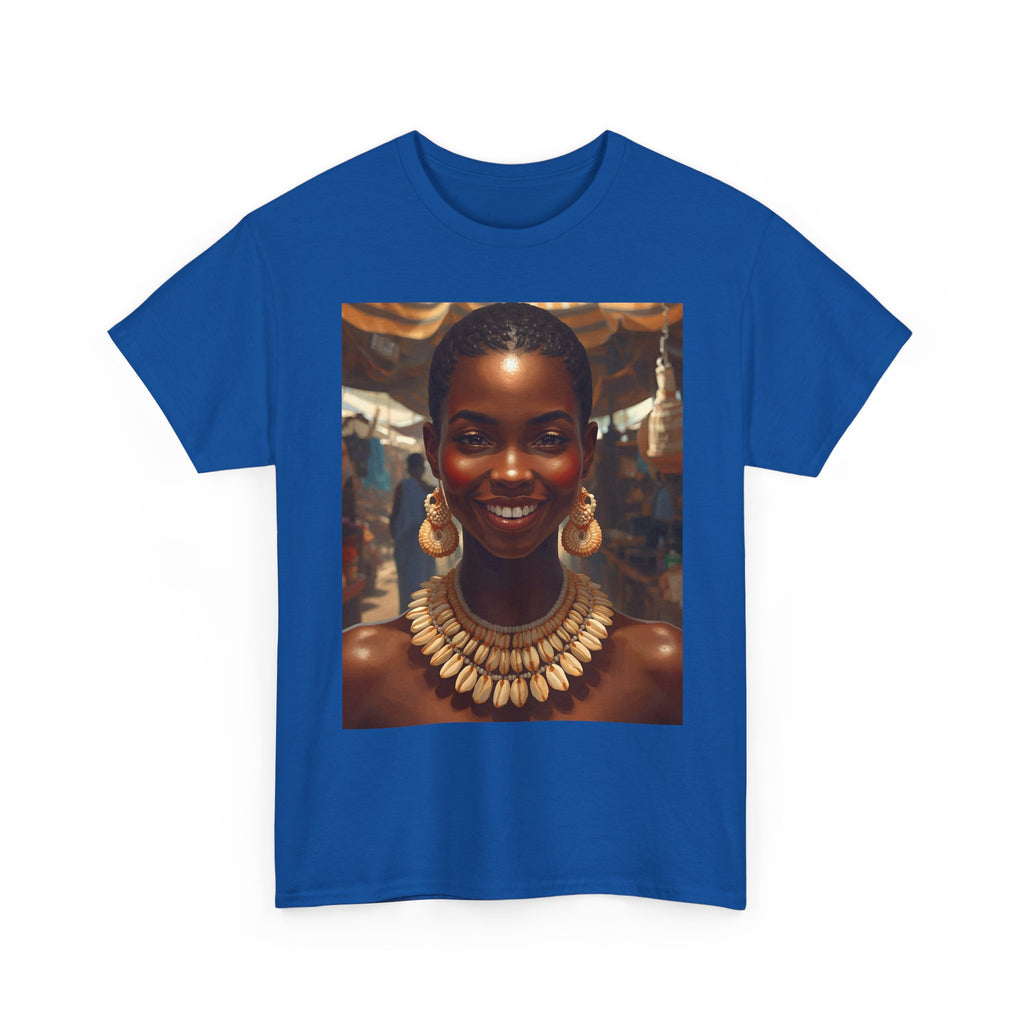 Africa Smiles Vibrant Cotton Tee with Cowrie Shell Cultural Vibes, Casual Wear, Gift for Art Lovers, Bold Fashion Statement, Unisex Graphic T-shirt
