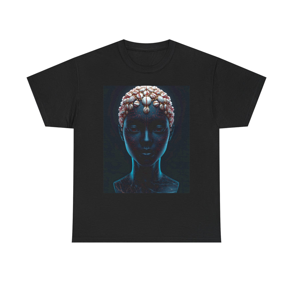 African Cowrie Mystical Art Tee - Unisex Heavy Cotton Shirt, Unique Gift, Fantasy Fashion, Statement T-Shirt, Occult Theme, Art Lover Apparel