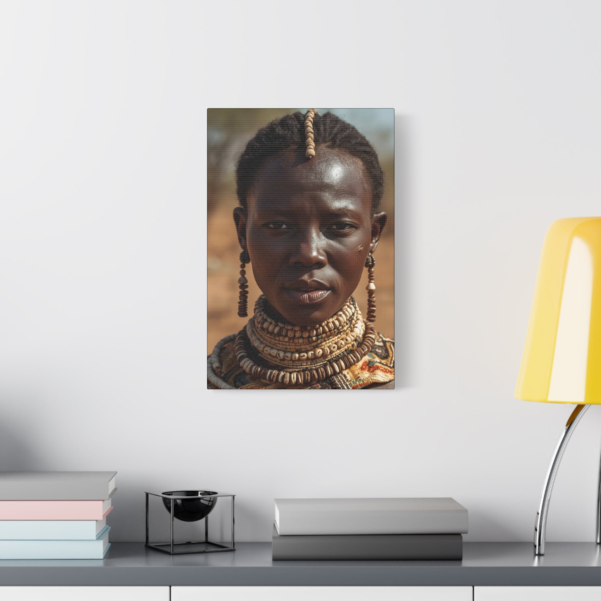 African Tribal Cowrie Shell Portrait Canvas Print, 12X18" Wall Art, Home Decor, Ethnic Artwork, Gift Idea for Art Lovers, Bohemian Decoration