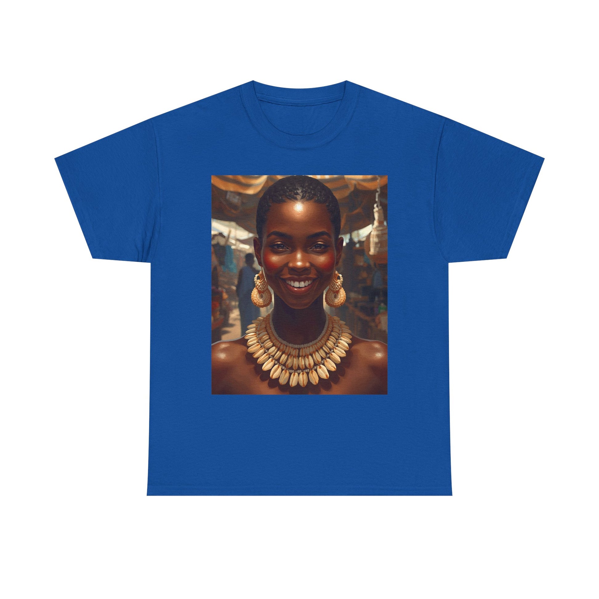 Africa Smiles Vibrant Cotton Tee with Cowrie Shell Cultural Vibes, Casual Wear, Gift for Art Lovers, Bold Fashion Statement, Unisex Graphic T-shirt