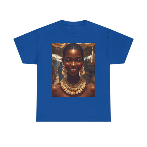 Africa Smiles Vibrant Cotton Tee with Cowrie Shell Cultural Vibes, Casual Wear, Gift for Art Lovers, Bold Fashion Statement, Unisex Graphic T-shirt