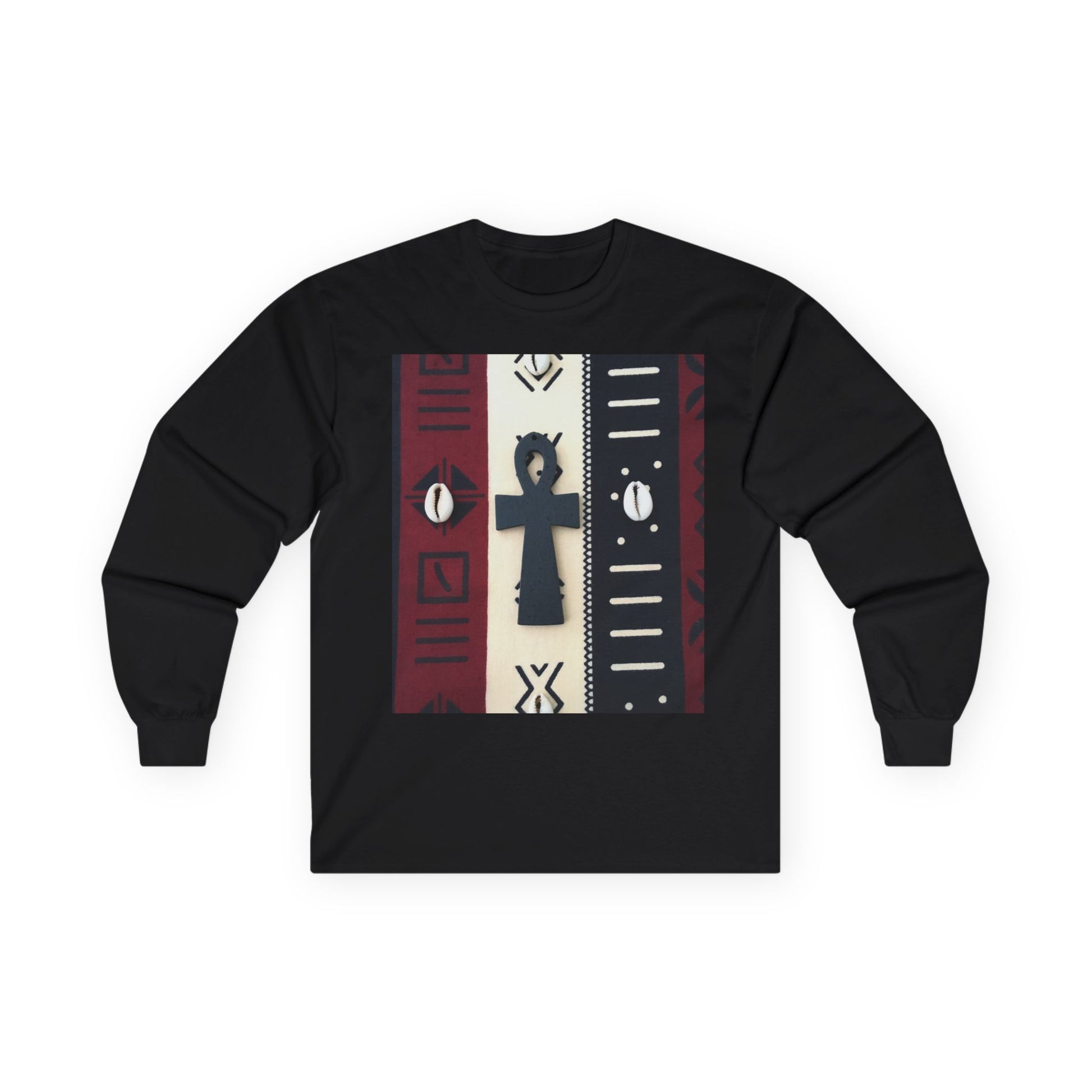African Cowrie Shell Ankh Long Sleeve Tee with Abstract Design - Unisex Cotton Shirt, Gift for Art Lovers, Unique Fashion Statement, Comfortable Wear, [...]