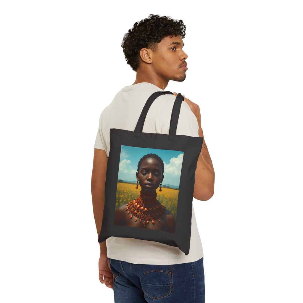 African Woman in Nature  Cotton Canvas Tote Bag - Eco-Friendly, Boho Chic, Perfect for Shopping, Gifts, Everyday Use, Casual Outings