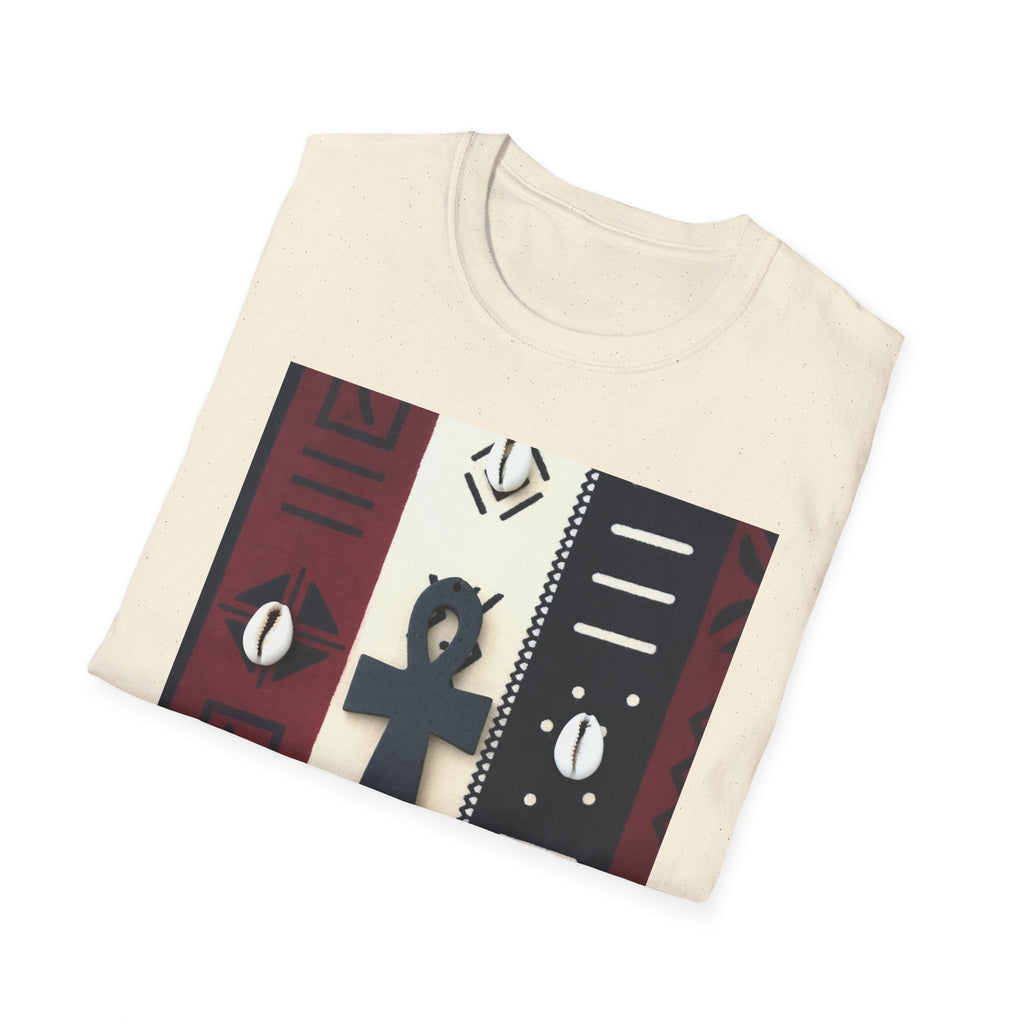 African Cowrie Shell Ankh Print Unisex Softstyle T-Shirt