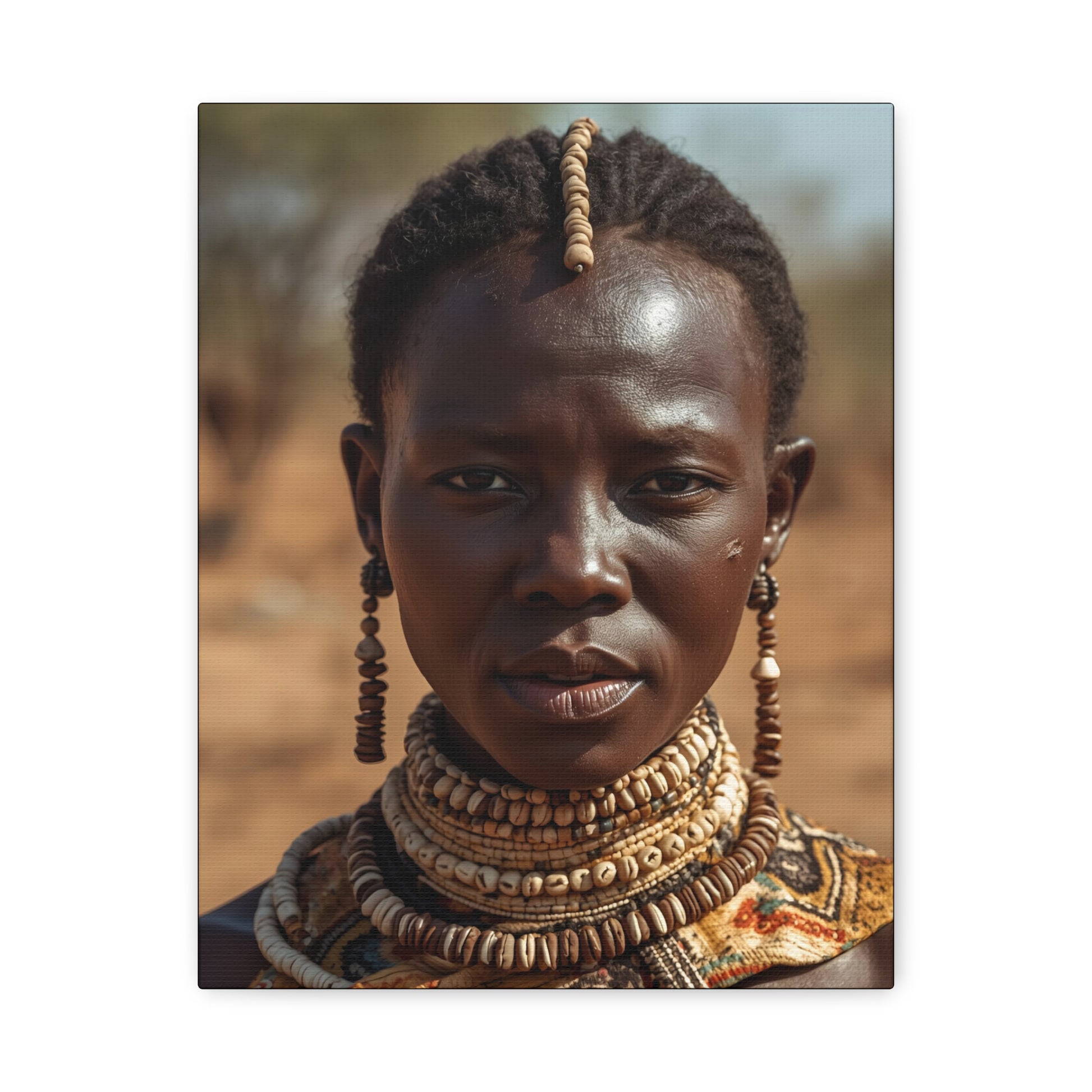 African Tribal Cowrie Shell Cultural Portrait Canvas Print, 11x14" Wall Art, Home Decor, Ethnic Artwork, Gift Idea for Art Lovers, Bohemian Decoration