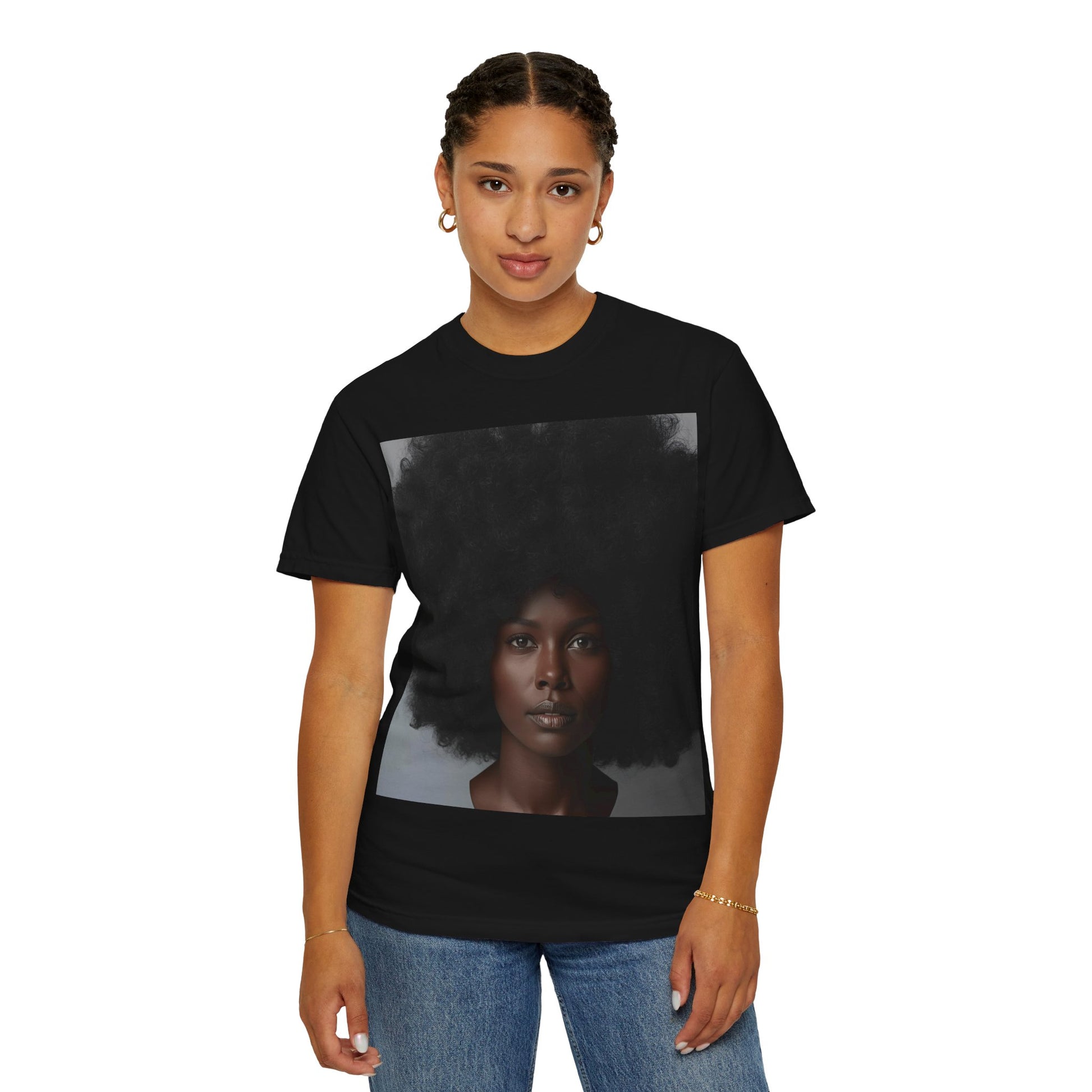 African Big Bold Afro Unisex Garment-Dyed T-shirt, Afro Aesthetic Tee, Gift for Her, Statement Shirt, Casual Fashion, Inspiration Top