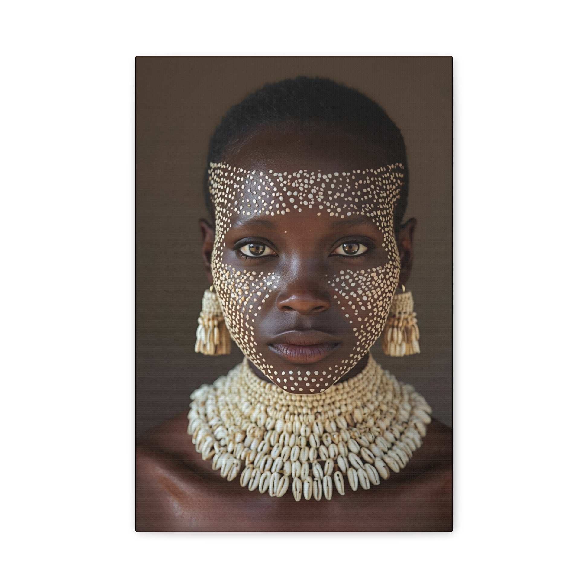 African Tribal Woman Cowrie Shell Portrait Canvas Print, 12x18" Wall Art, Home Decor, Ethnic Artwork, Gift Idea for Art Lovers, Bohemian Decoration