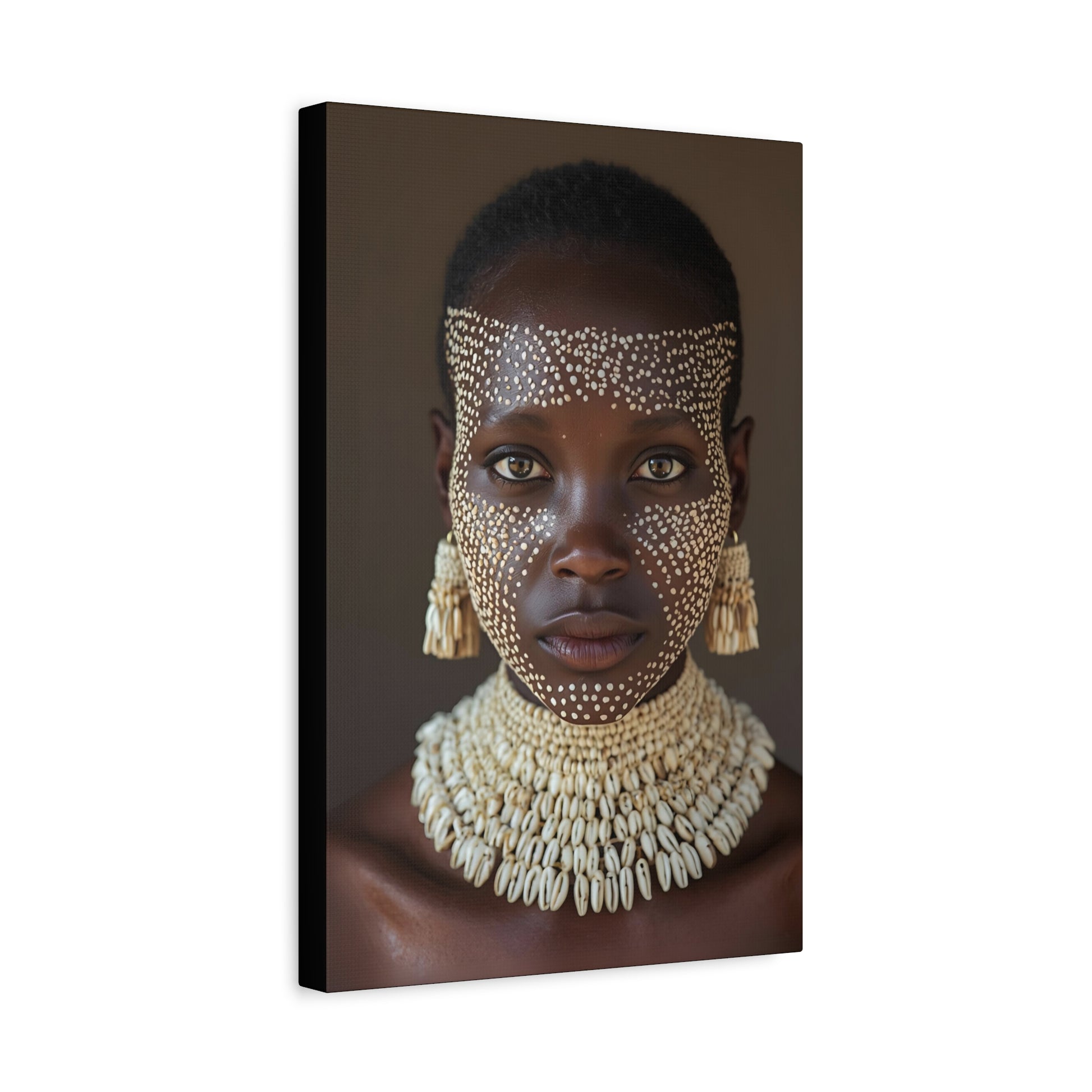 African Tribal Woman Cowrie Shell Portrait Canvas Print, 12x18" Wall Art, Home Decor, Ethnic Artwork, Gift Idea for Art Lovers, Bohemian Decoration