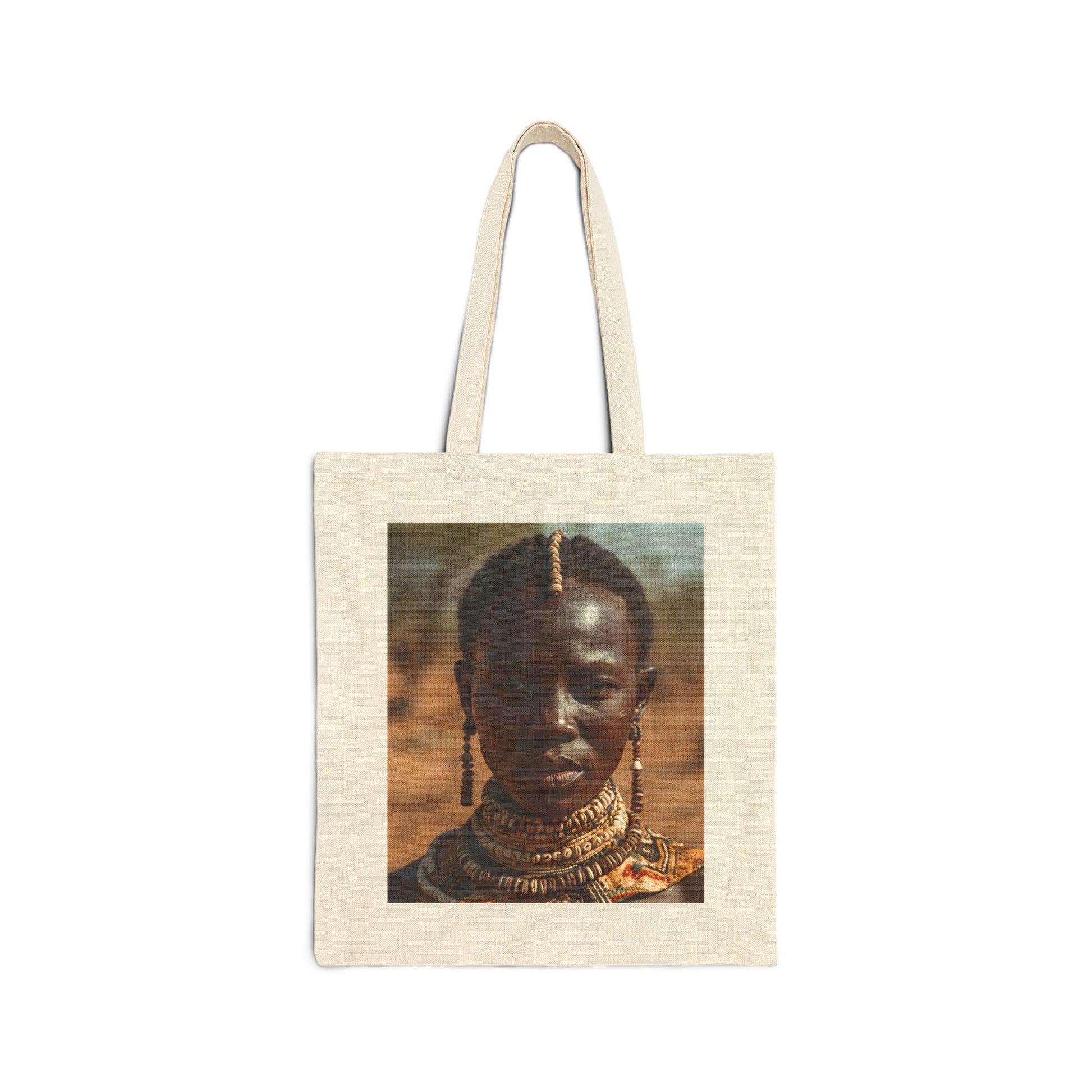 African Beauty in Cowrie Shell Tote Bag, Eco-Friendly Canvas, Shopping Bag, Gift for Her, Bohemian Style, Art Tote, Sustainable Fashion