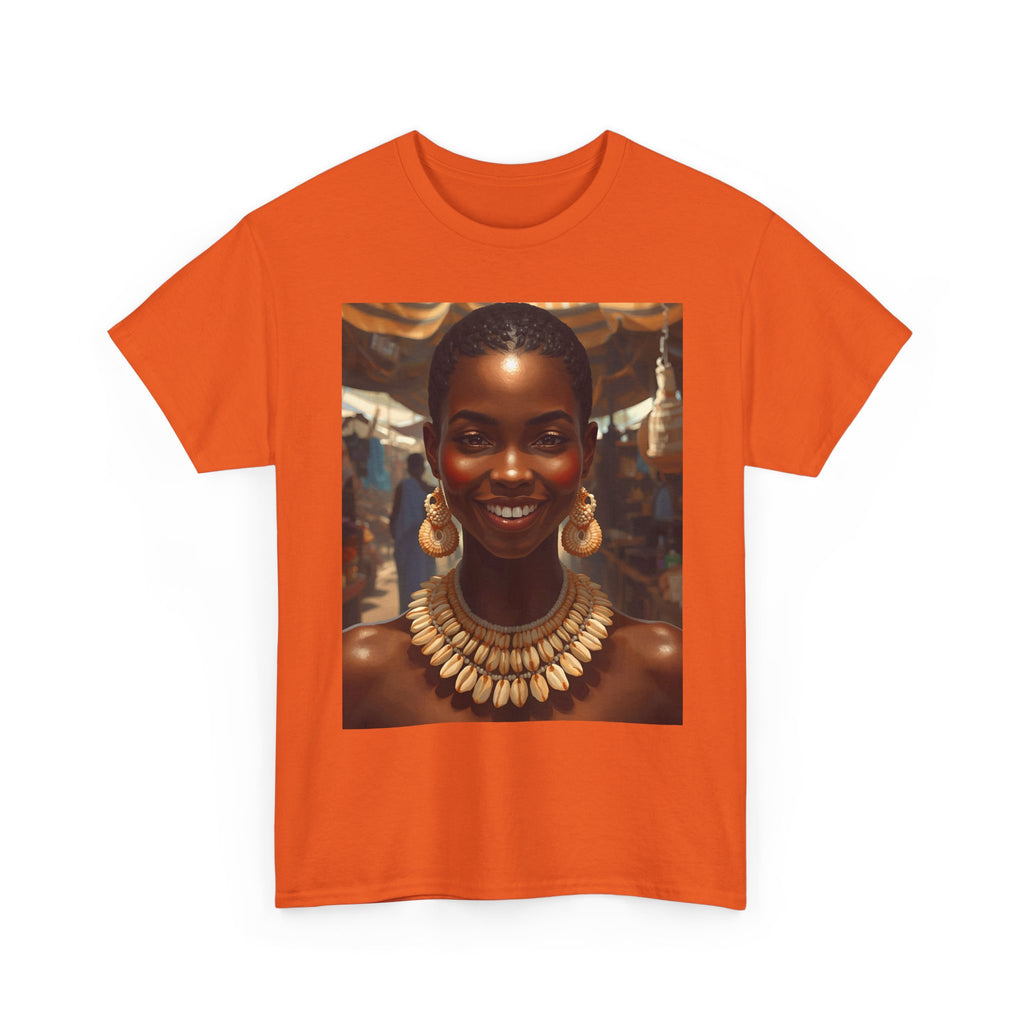 Africa Smiles Vibrant Cotton Tee with Cowrie Shell Cultural Vibes, Casual Wear, Gift for Art Lovers, Bold Fashion Statement, Unisex Graphic T-shirt