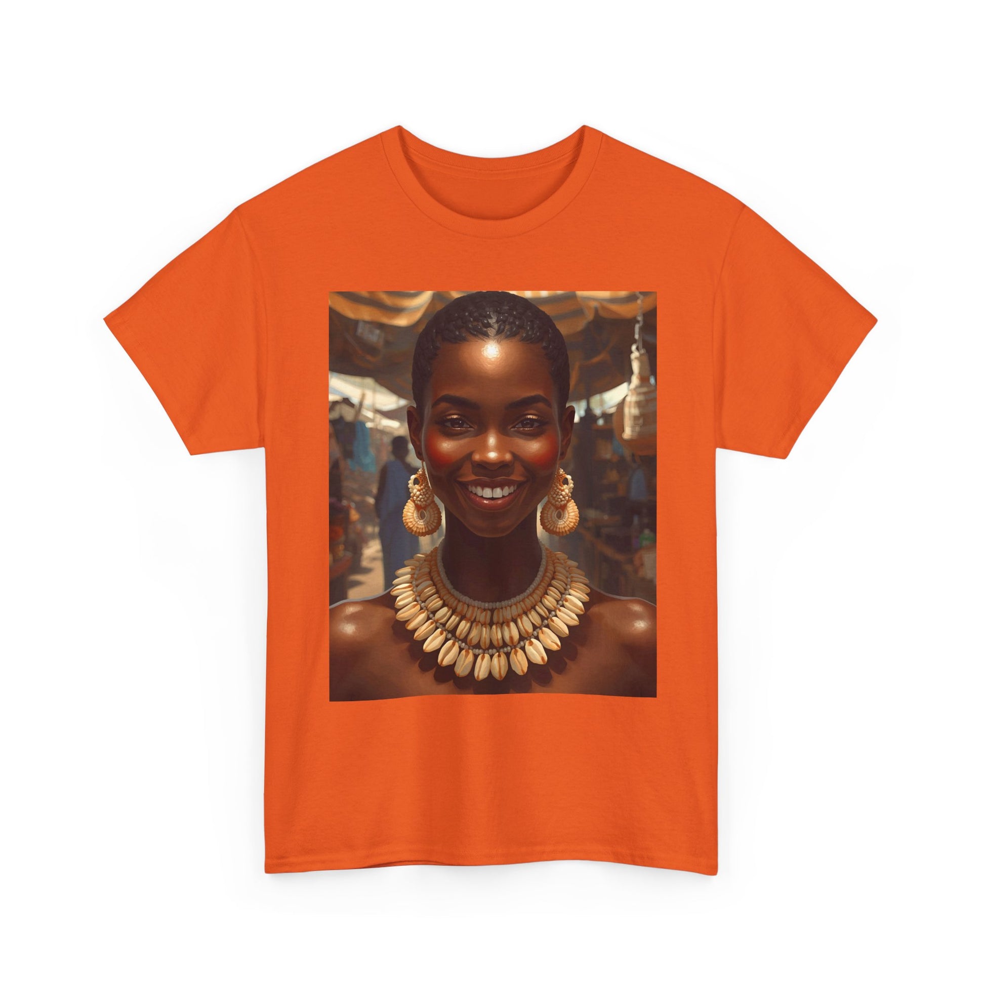 Africa Smiles Vibrant Cotton Tee with Cowrie Shell Cultural Vibes, Casual Wear, Gift for Art Lovers, Bold Fashion Statement, Unisex Graphic T-shirt