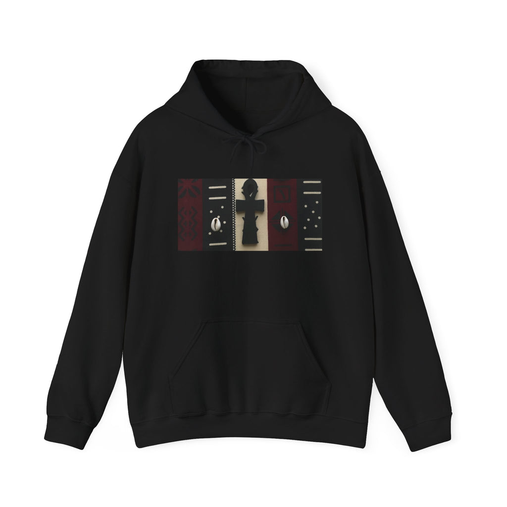 African Mudcloth Cowrie Shell Ankh Print Unisex Heavy Blend™ Hooded Sweatshirt