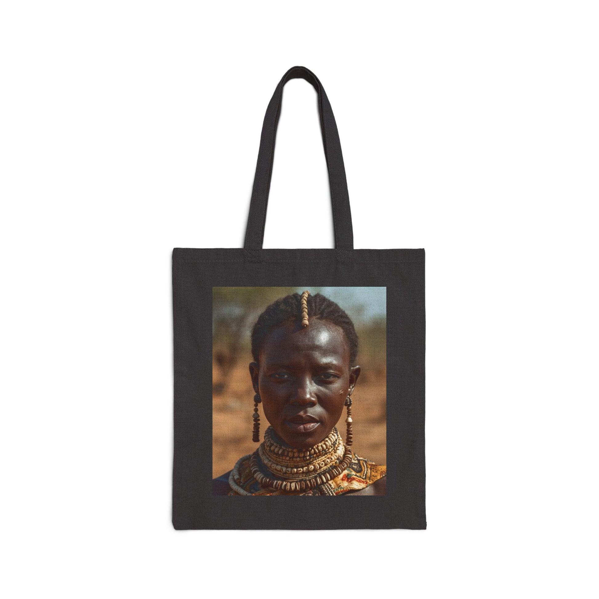African Beauty in Cowrie Shell Tote Bag, Eco-Friendly Canvas, Shopping Bag, Gift for Her, Bohemian Style, Art Tote, Sustainable Fashion