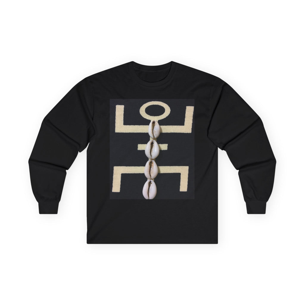 African Cowrie Shell Print Cultural Print Long Sleeve Tee, Ethnic Art T-Shirt, Unisex Graphic Tee, Unique Gift, Casual Wear, Holiday Apparel, Celebration Top