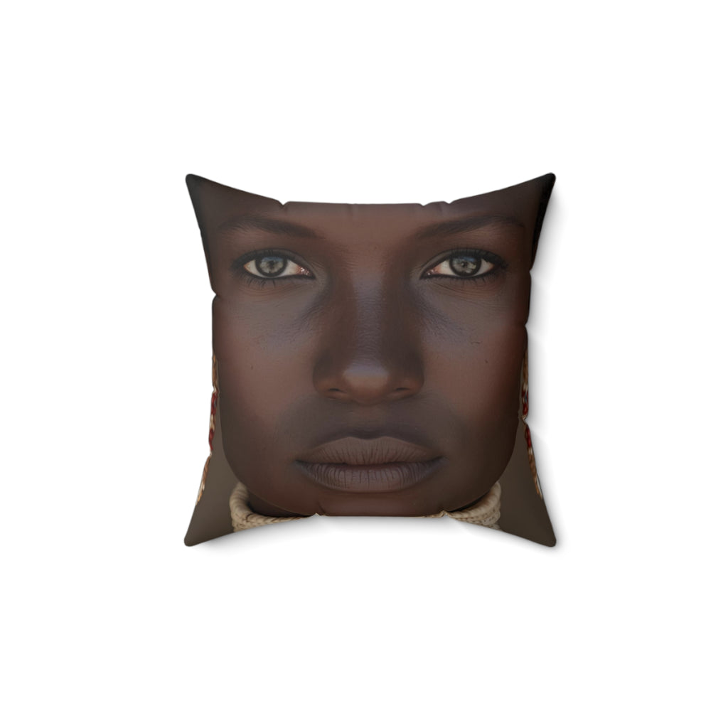 Exquisite African Beauty Accent Pillow, 14X14" Home Decor, Throw Pillow, Unique Gift, Couch Cushion, Ethnic Art, Living Room Style