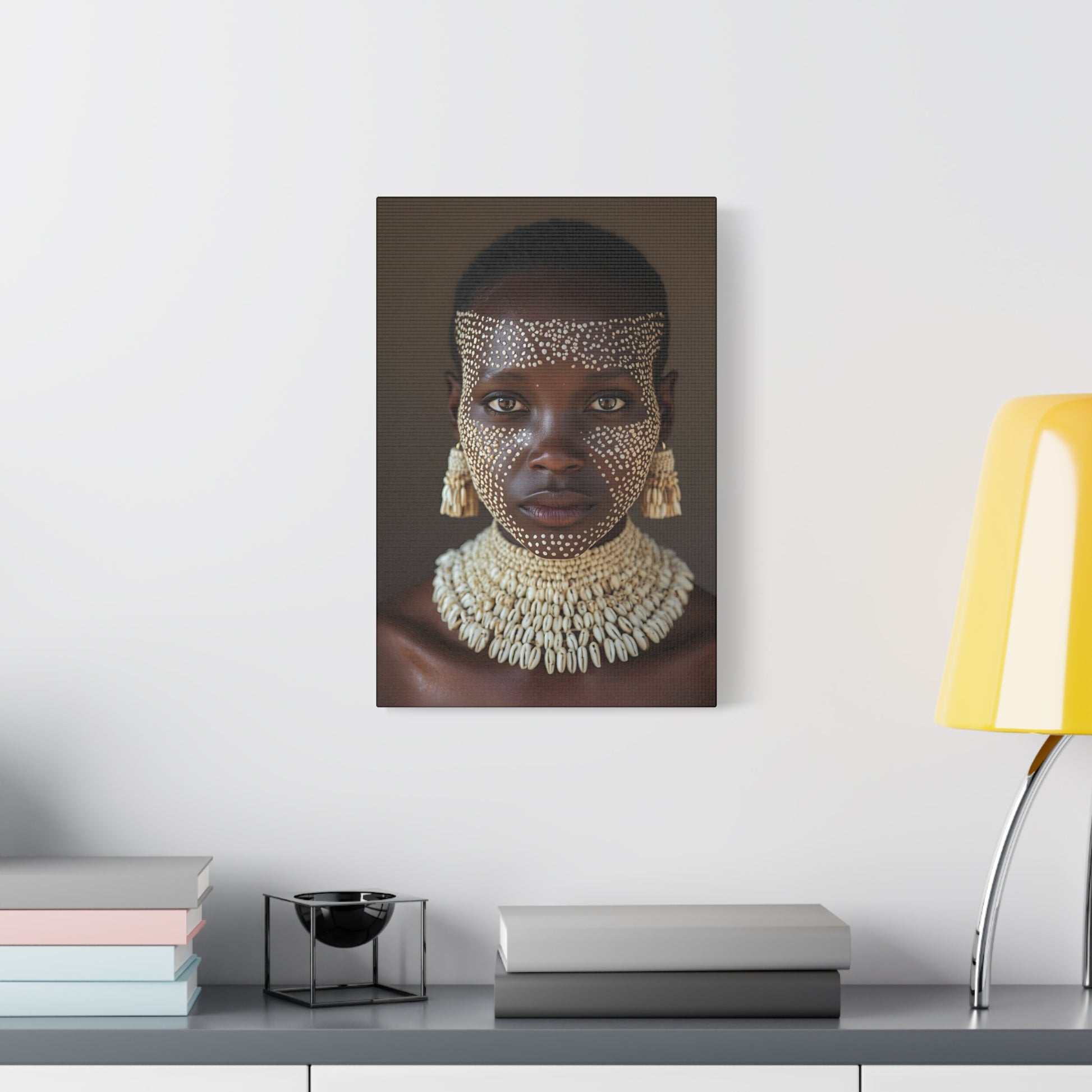 African Tribal Woman Cowrie Shell Portrait Canvas Print, 12x18" Wall Art, Home Decor, Ethnic Artwork, Gift Idea for Art Lovers, Bohemian Decoration
