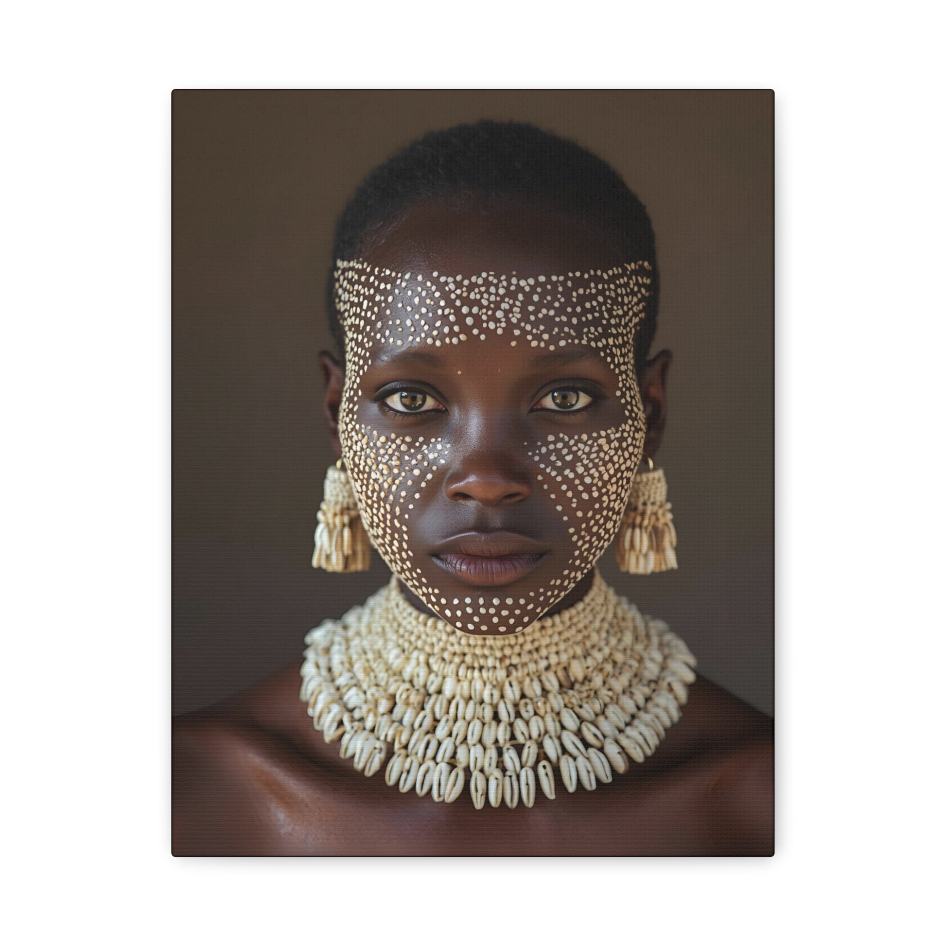 Africa Tribal Cowrie Shell Cultural Portrait Canvas Print, 11"x14" Wall Art, Home Decor, Ethnic Artwork, Gift Idea for Art Lovers, Bohemian Decoration