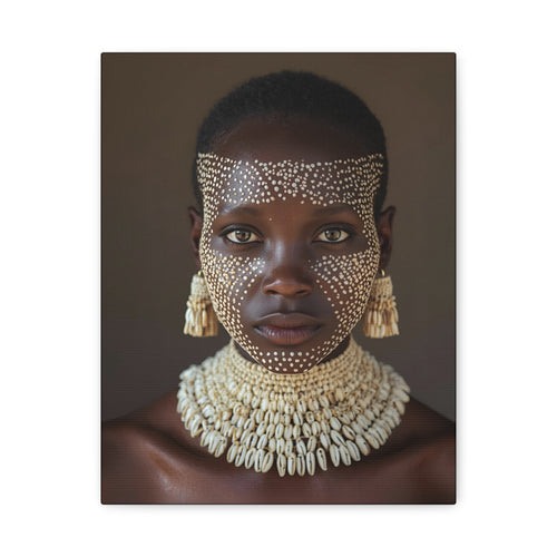 Africa Tribal Cowrie Shell Cultural Portrait Canvas Print, 11"x14" Wall Art, Home Decor, Ethnic Artwork, Gift Idea for Art Lovers, Bohemian Decoration