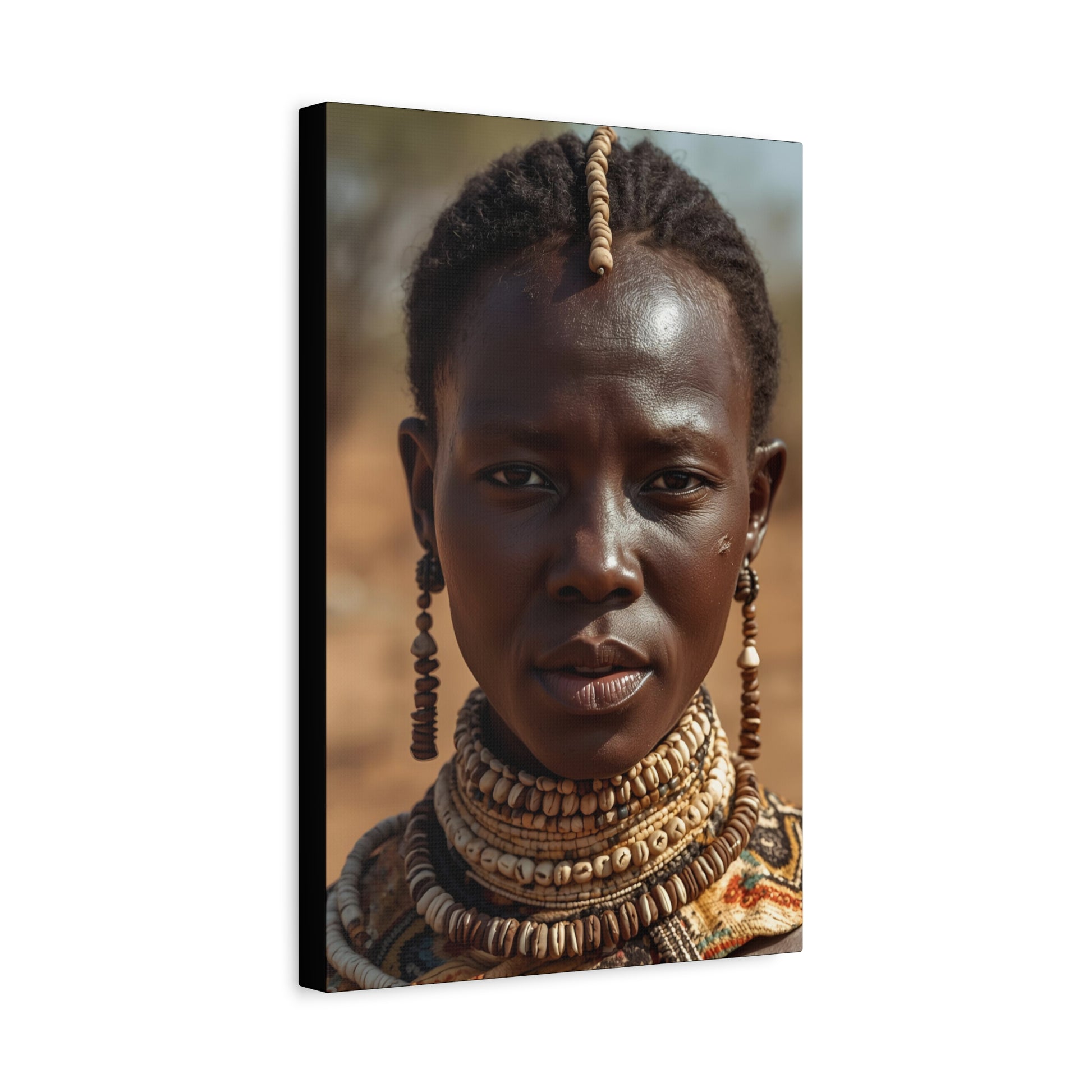 African Tribal Cowrie Shell Portrait Canvas Print, 12X18" Wall Art, Home Decor, Ethnic Artwork, Gift Idea for Art Lovers, Bohemian Decoration