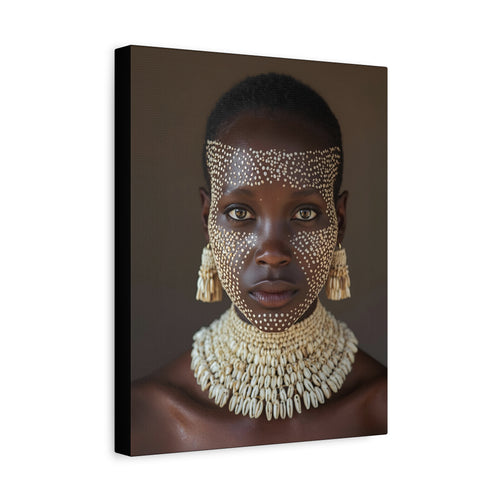 Africa Tribal Cowrie Shell Cultural Portrait Canvas Print, 11"x14" Wall Art, Home Decor, Ethnic Artwork, Gift Idea for Art Lovers, Bohemian Decoration