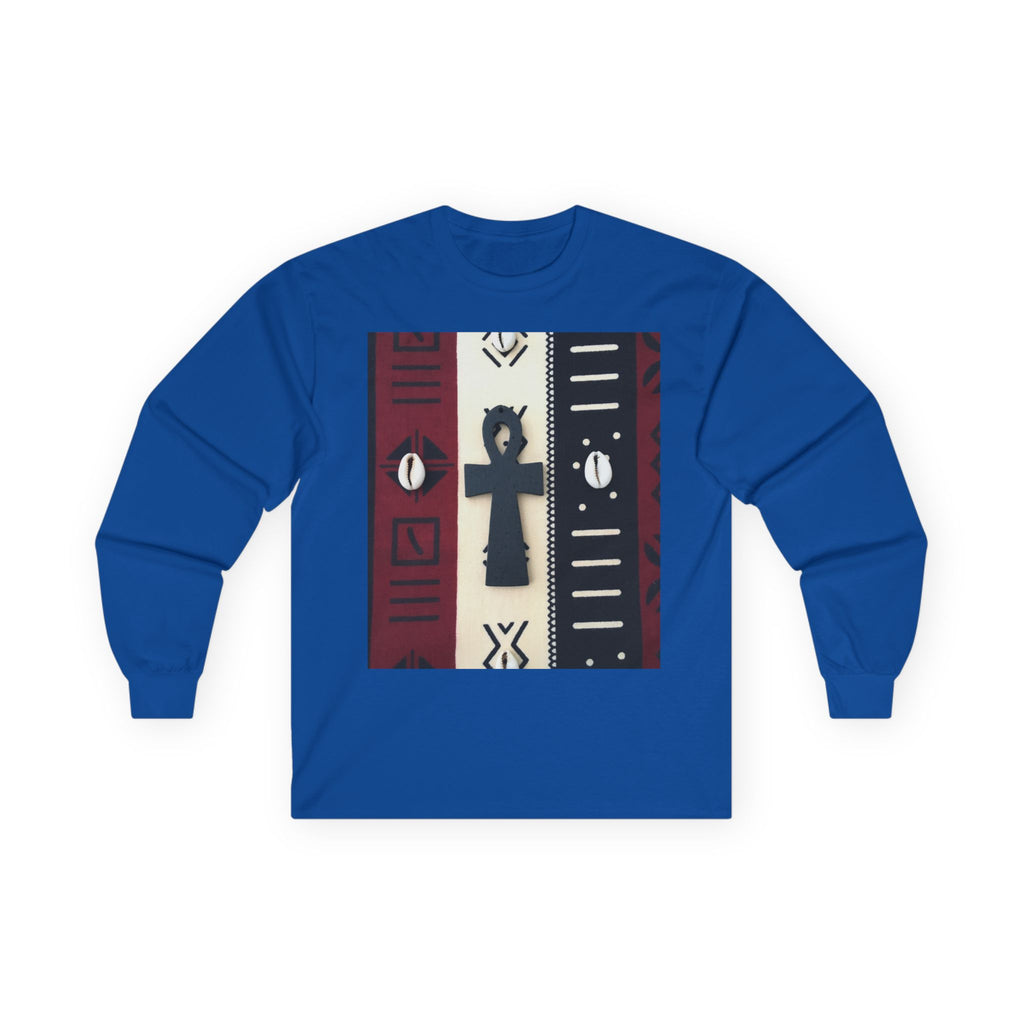 African Cowrie Shell Ankh Long Sleeve Tee with Abstract Design - Unisex Cotton Shirt, Gift for Art Lovers, Unique Fashion Statement, Comfortable Wear, [...]