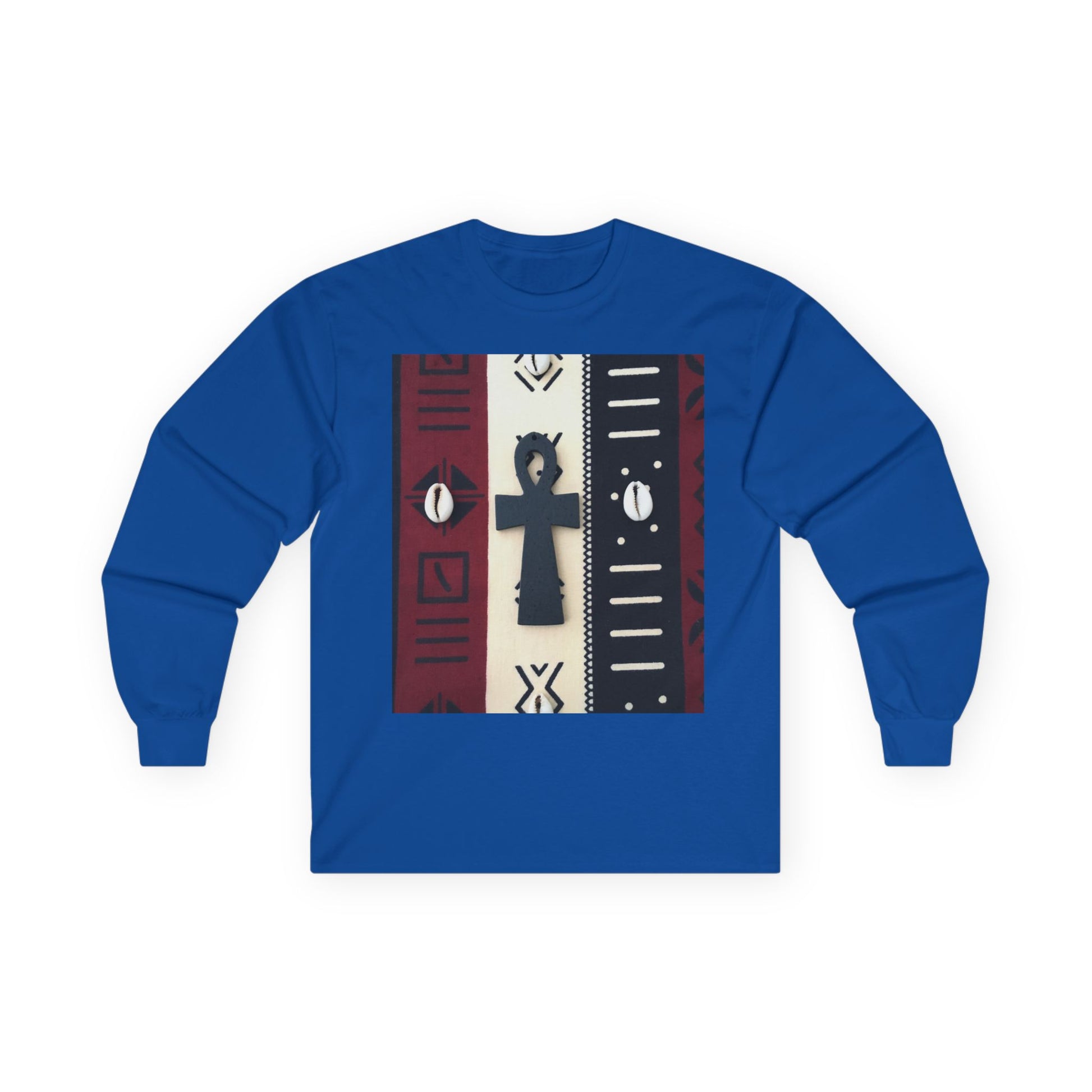 African Cowrie Shell Ankh Long Sleeve Tee with Abstract Design - Unisex Cotton Shirt, Gift for Art Lovers, Unique Fashion Statement, Comfortable Wear, [...]