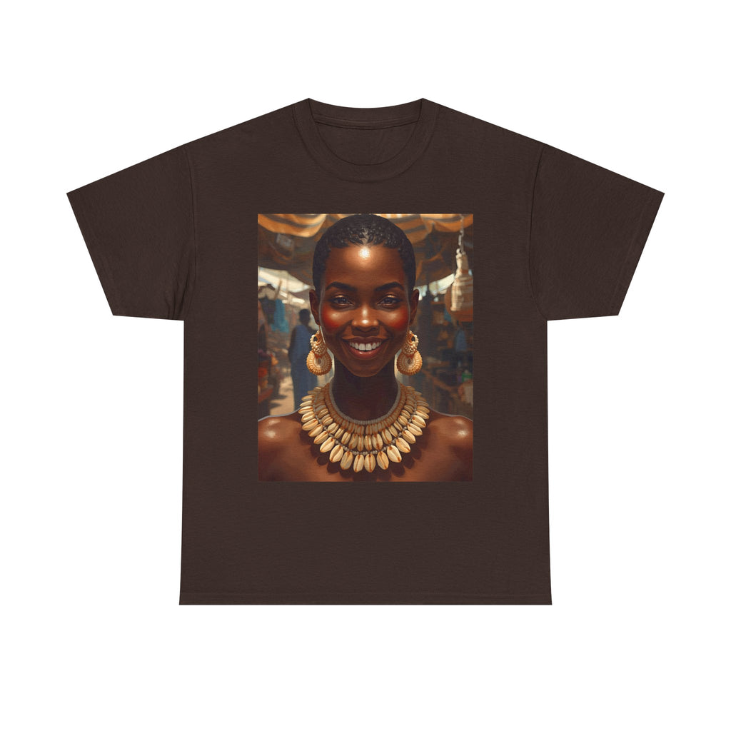 Africa Smiles Vibrant Cotton Tee with Cowrie Shell Cultural Vibes, Casual Wear, Gift for Art Lovers, Bold Fashion Statement, Unisex Graphic T-shirt