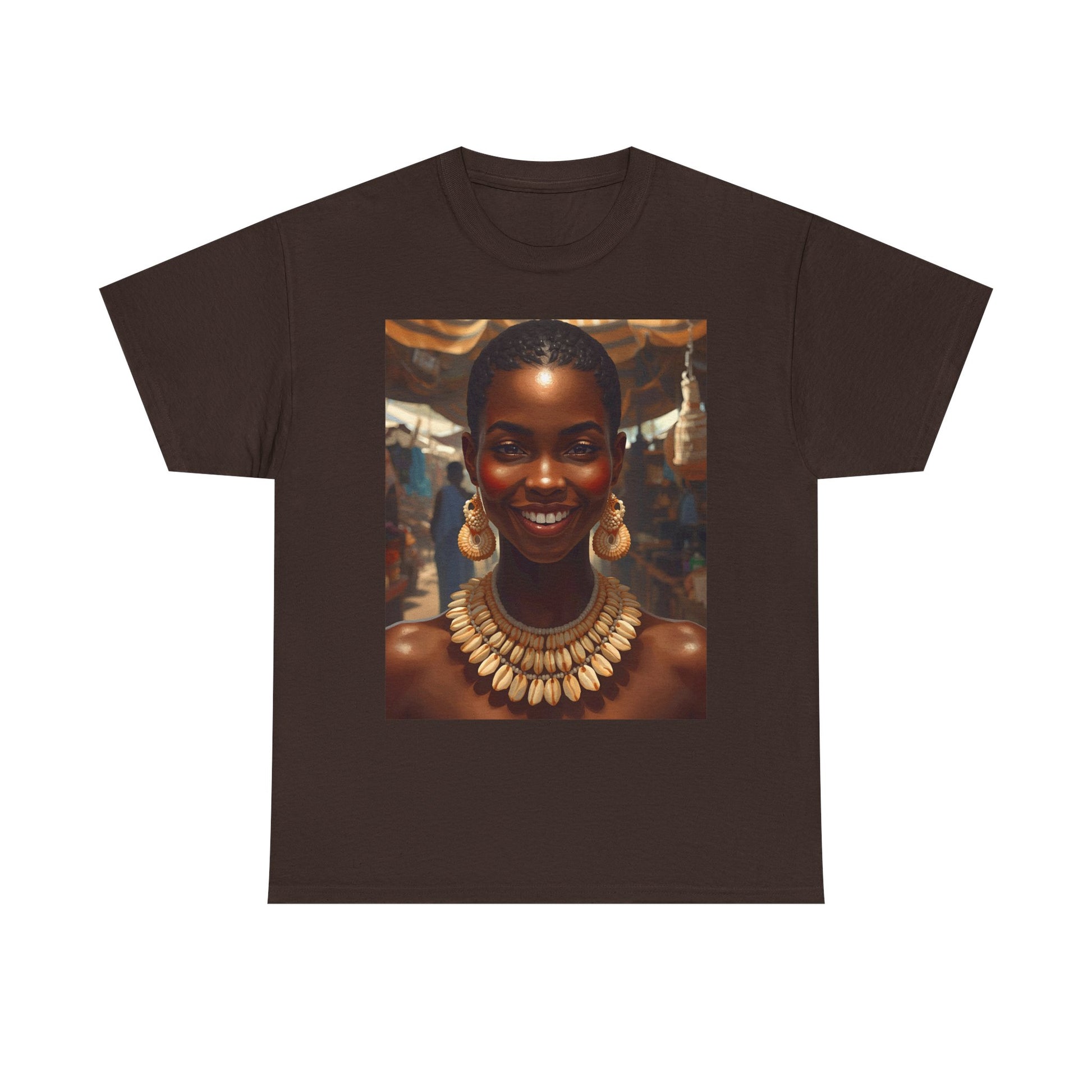 Africa Smiles Vibrant Cotton Tee with Cowrie Shell Cultural Vibes, Casual Wear, Gift for Art Lovers, Bold Fashion Statement, Unisex Graphic T-shirt