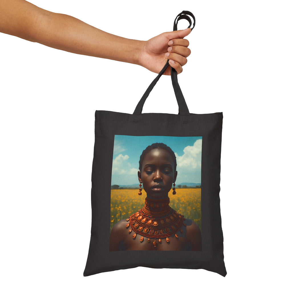 African Woman in Nature  Cotton Canvas Tote Bag - Eco-Friendly, Boho Chic, Perfect for Shopping, Gifts, Everyday Use, Casual Outings