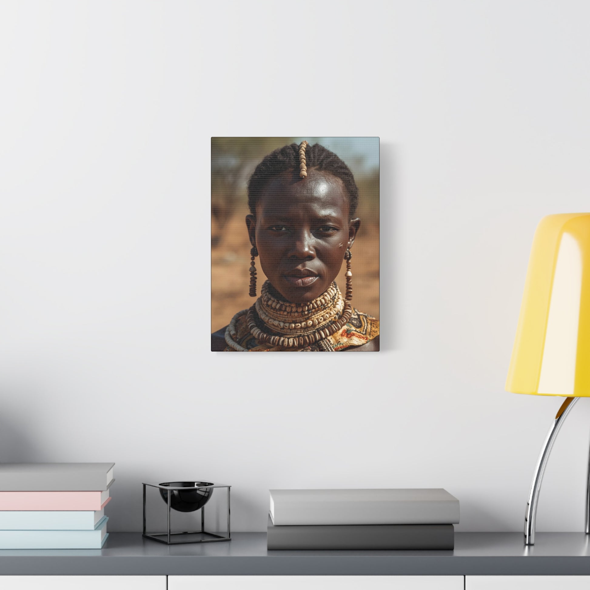 African Tribal Cowrie Shell Cultural Portrait Canvas Print, 11x14" Wall Art, Home Decor, Ethnic Artwork, Gift Idea for Art Lovers, Bohemian Decoration
