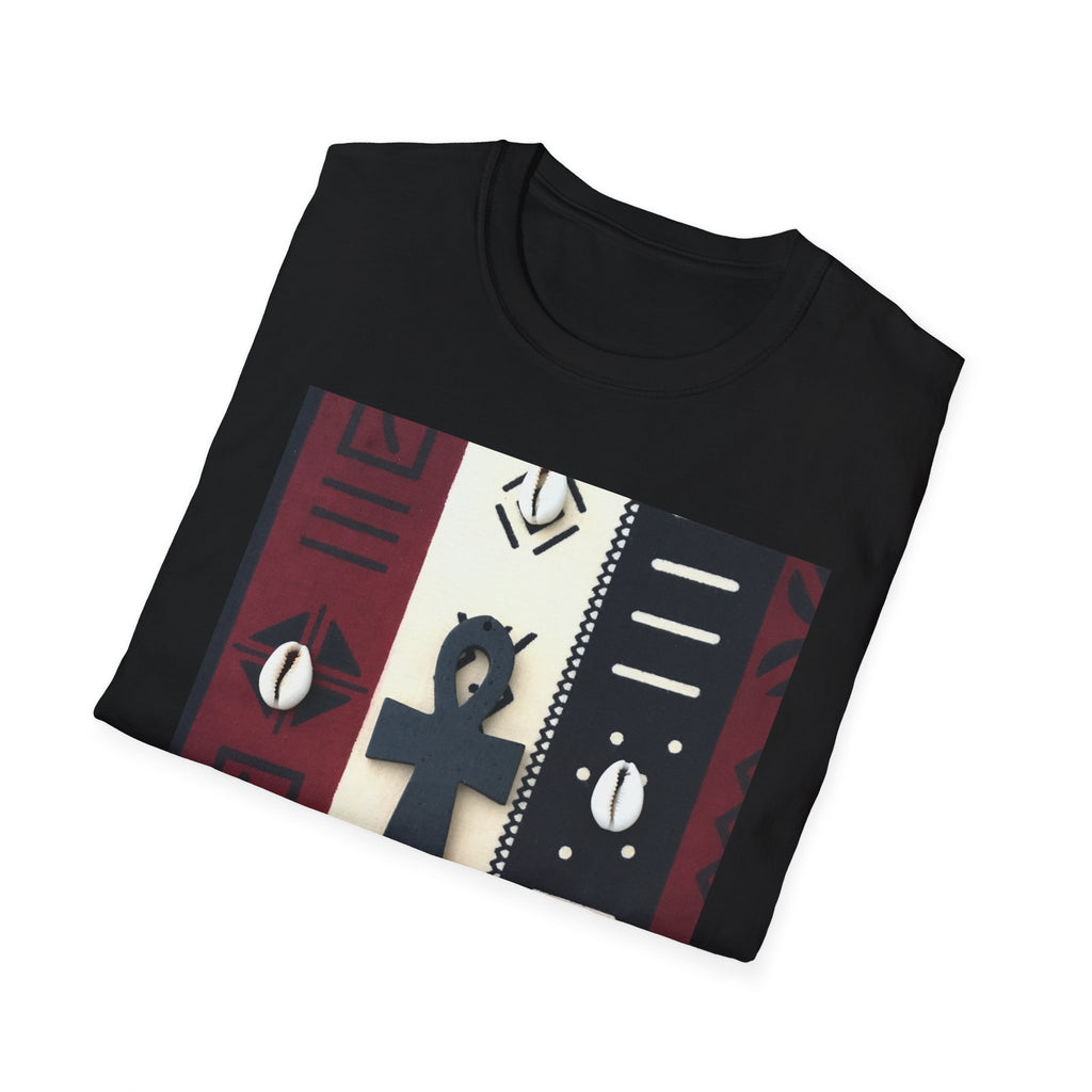 African Cowrie Shell Ankh Print Unisex Softstyle T-Shirt