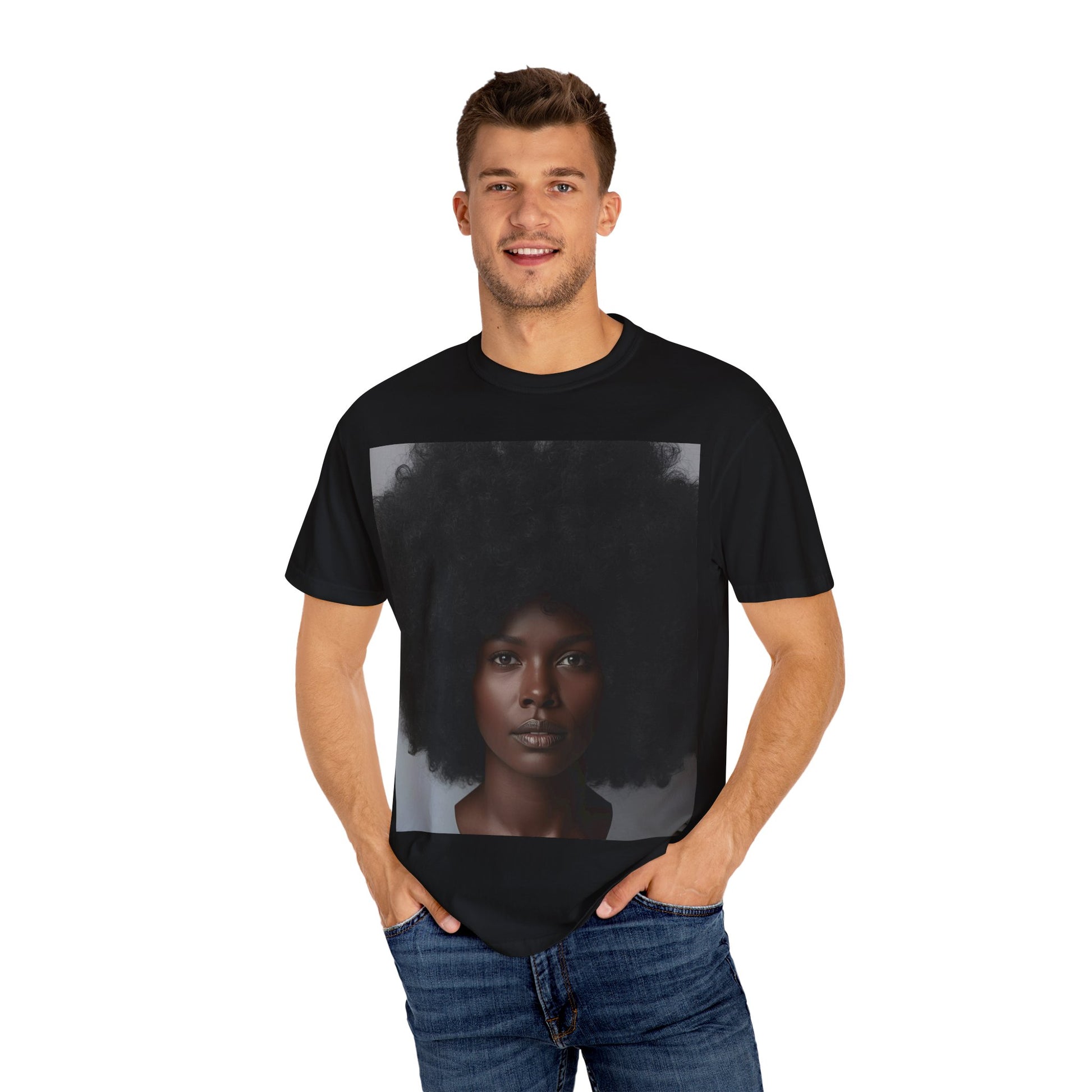 African Big Bold Afro Unisex Garment-Dyed T-shirt, Afro Aesthetic Tee, Gift for Her, Statement Shirt, Casual Fashion, Inspiration Top