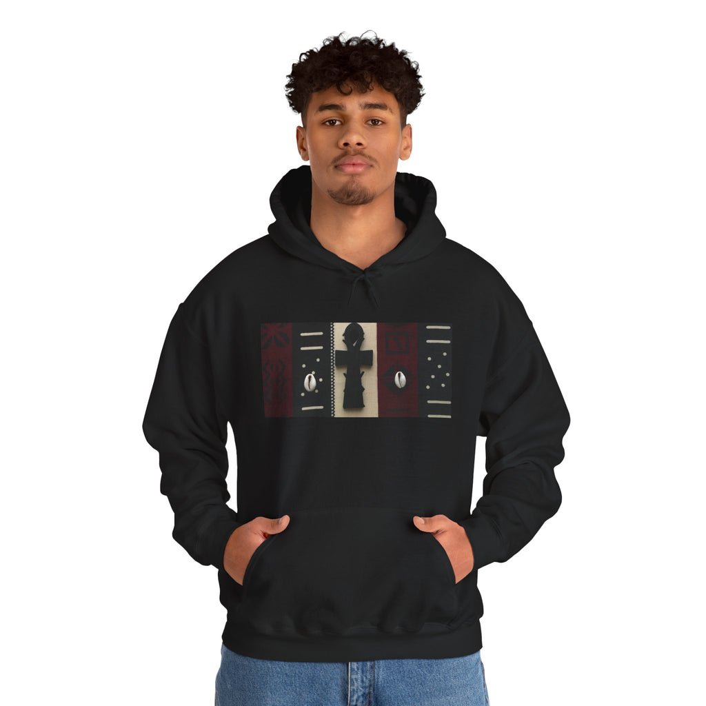African Mudcloth Cowrie Shell Ankh Print Unisex Heavy Blend™ Hooded Sweatshirt