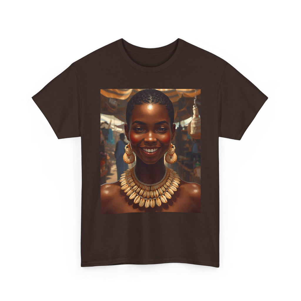 Africa Smiles Vibrant Cotton Tee with Cowrie Shell Cultural Vibes, Casual Wear, Gift for Art Lovers, Bold Fashion Statement, Unisex Graphic T-shirt