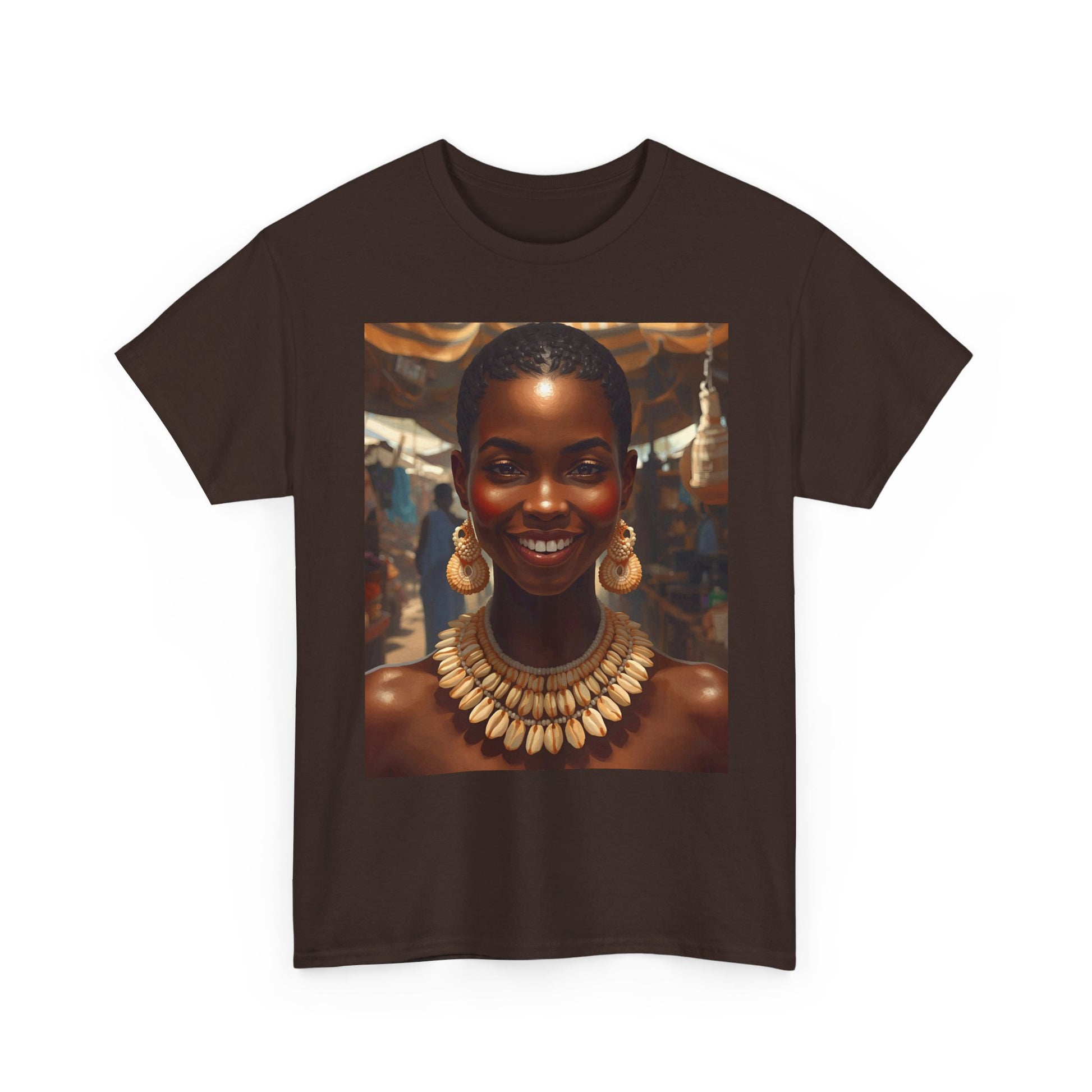 Africa Smiles Vibrant Cotton Tee with Cowrie Shell Cultural Vibes, Casual Wear, Gift for Art Lovers, Bold Fashion Statement, Unisex Graphic T-shirt