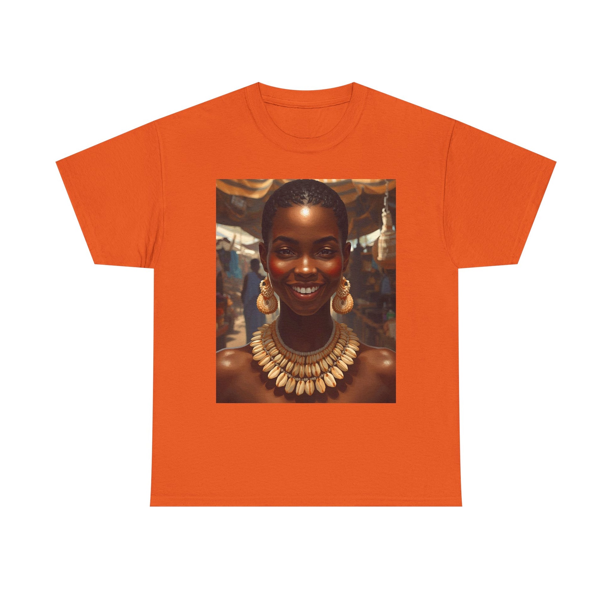 Africa Smiles Vibrant Cotton Tee with Cowrie Shell Cultural Vibes, Casual Wear, Gift for Art Lovers, Bold Fashion Statement, Unisex Graphic T-shirt