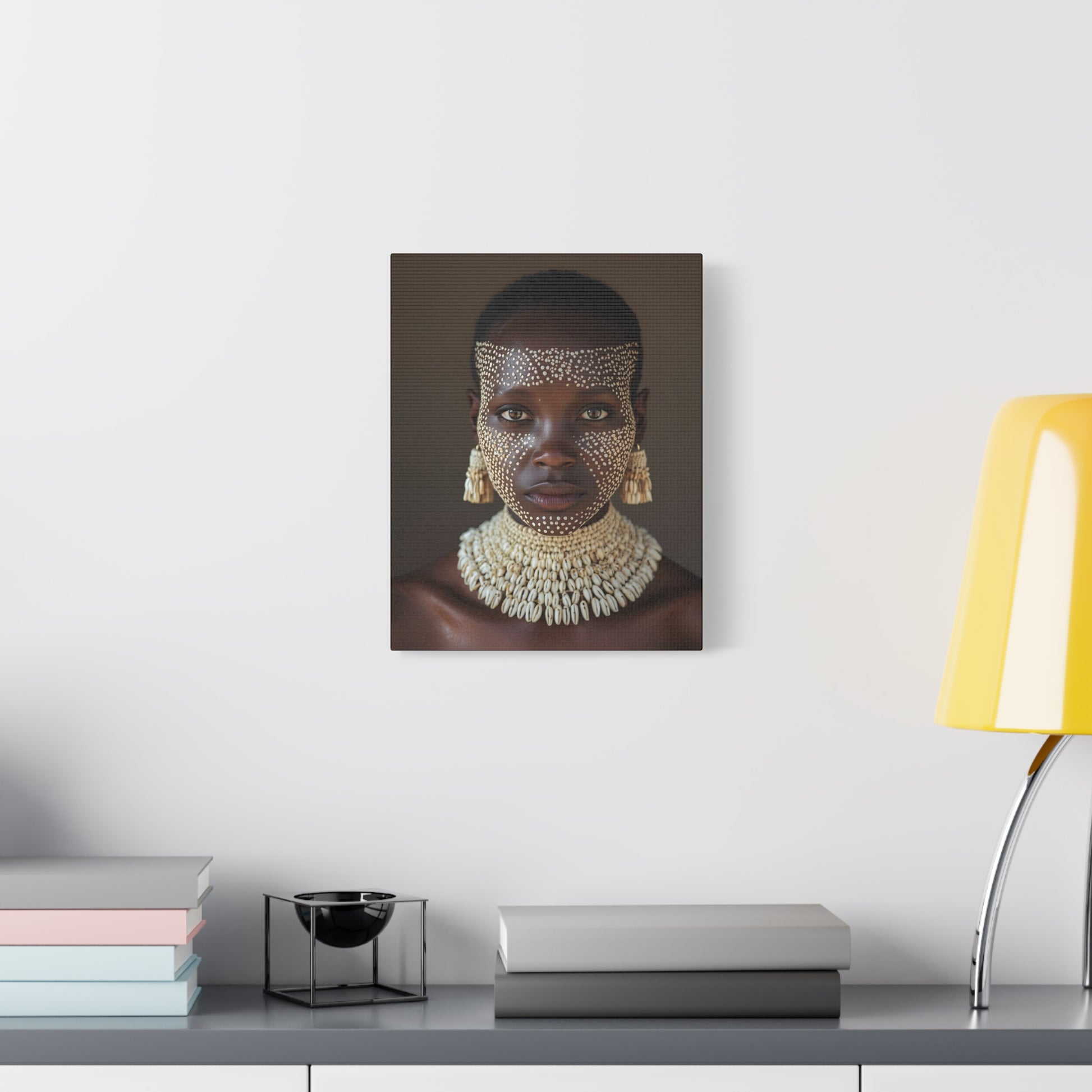 Africa Tribal Cowrie Shell Cultural Portrait Canvas Print, 11"x14" Wall Art, Home Decor, Ethnic Artwork, Gift Idea for Art Lovers, Bohemian Decoration