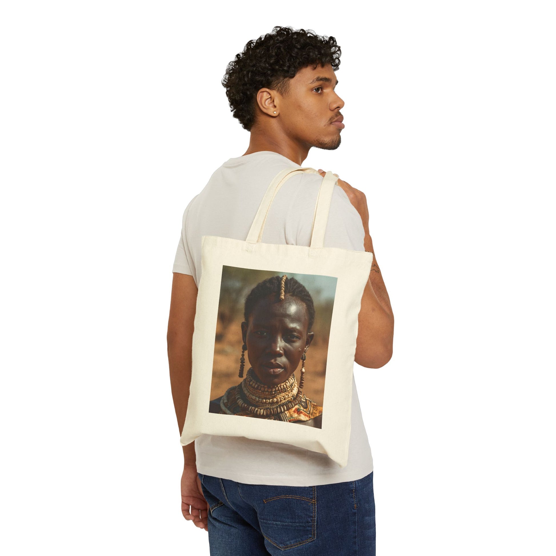African Beauty in Cowrie Shell Tote Bag, Eco-Friendly Canvas, Shopping Bag, Gift for Her, Bohemian Style, Art Tote, Sustainable Fashion