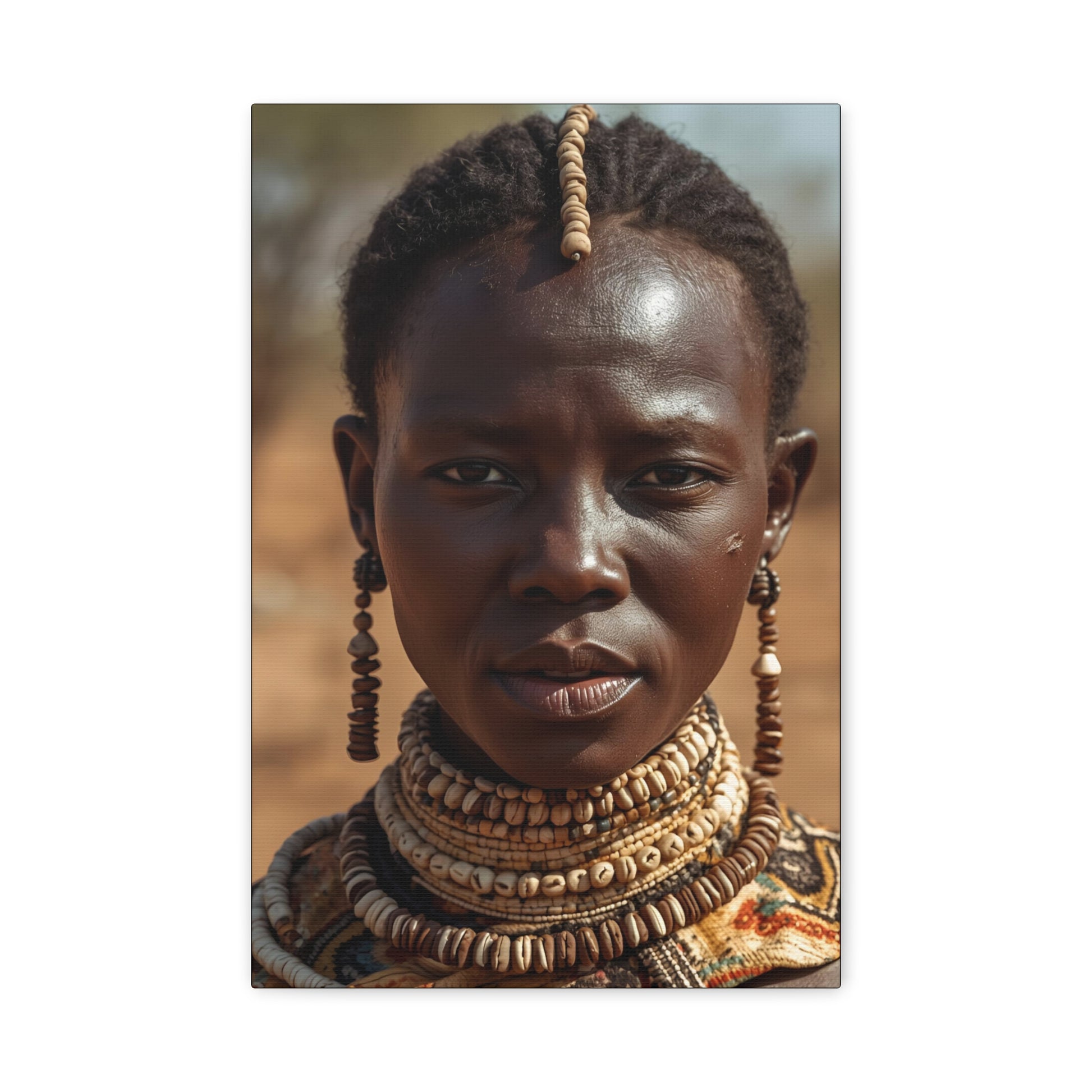 African Tribal Cowrie Shell Portrait Canvas Print, 12X18" Wall Art, Home Decor, Ethnic Artwork, Gift Idea for Art Lovers, Bohemian Decoration