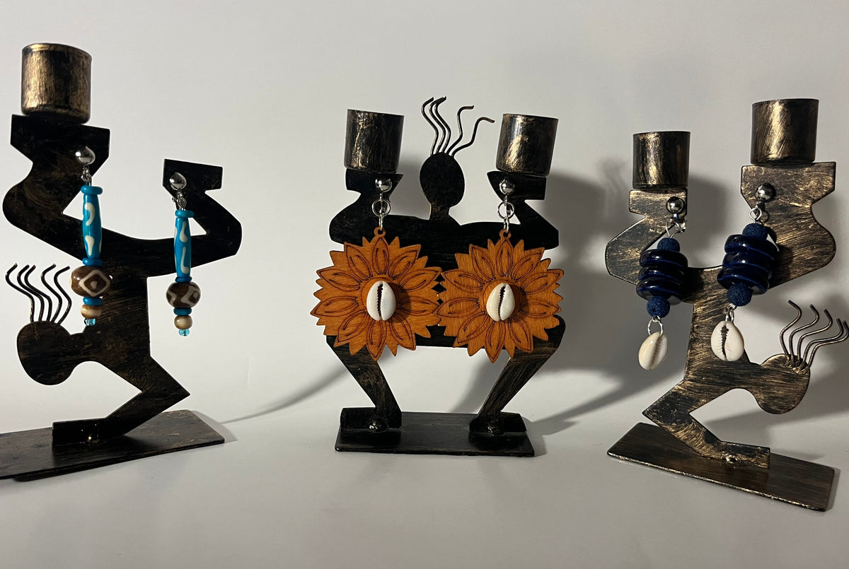 African Bone Cowrie Clip On Earrings 3 Pair Dangles 2-3" Boho Hippie USA Made E4