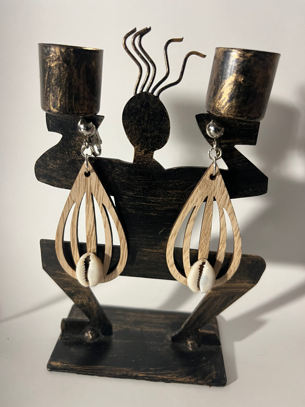 African Bone Cowrie Clip On Earrings 3 Pair Dangles 2-3" Boho Hippie USA Made E5