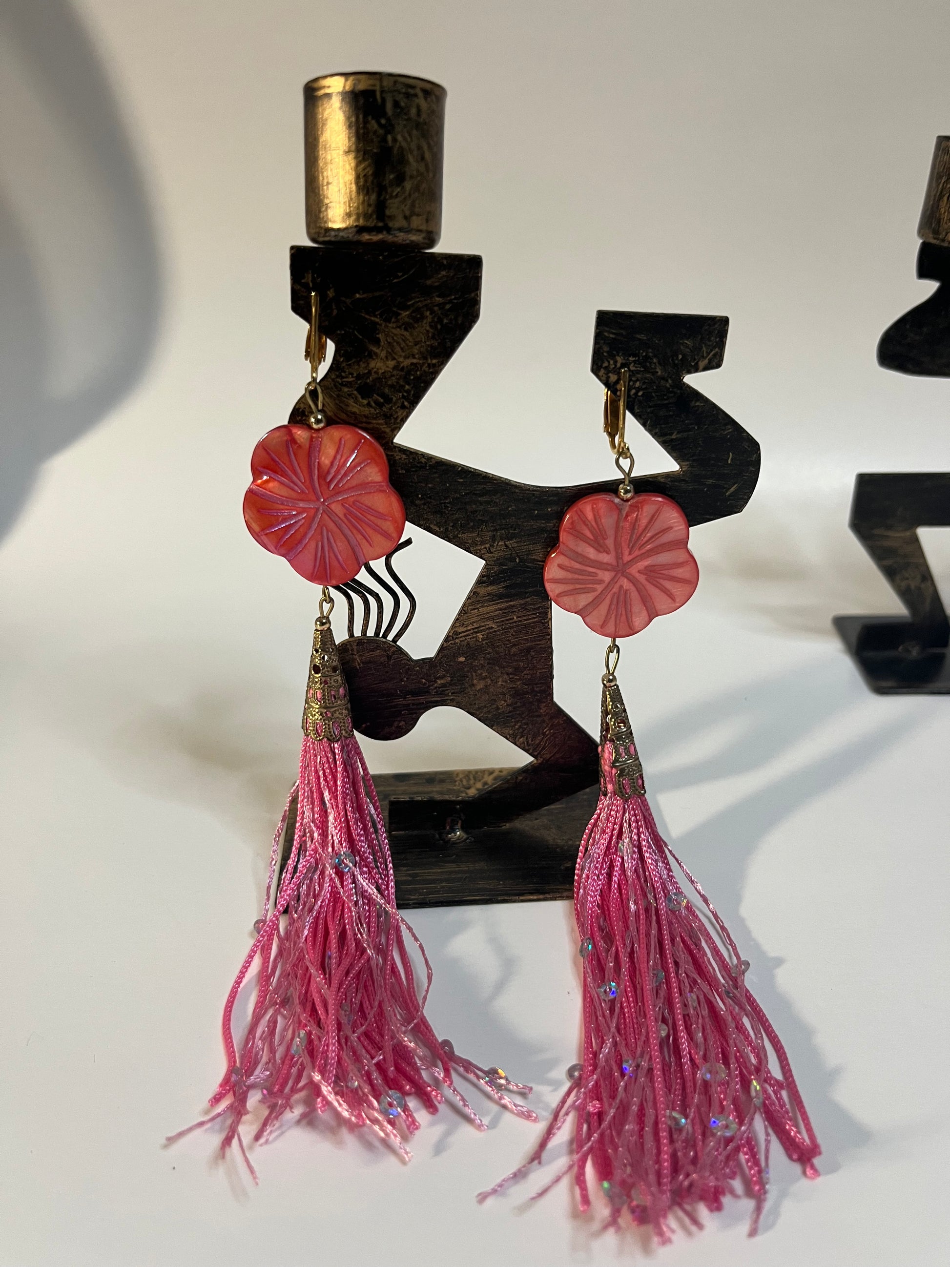 African Cowrie Clip On Earrings 4 Pair Dangles 3-5" Boho Hippie USA Made F1