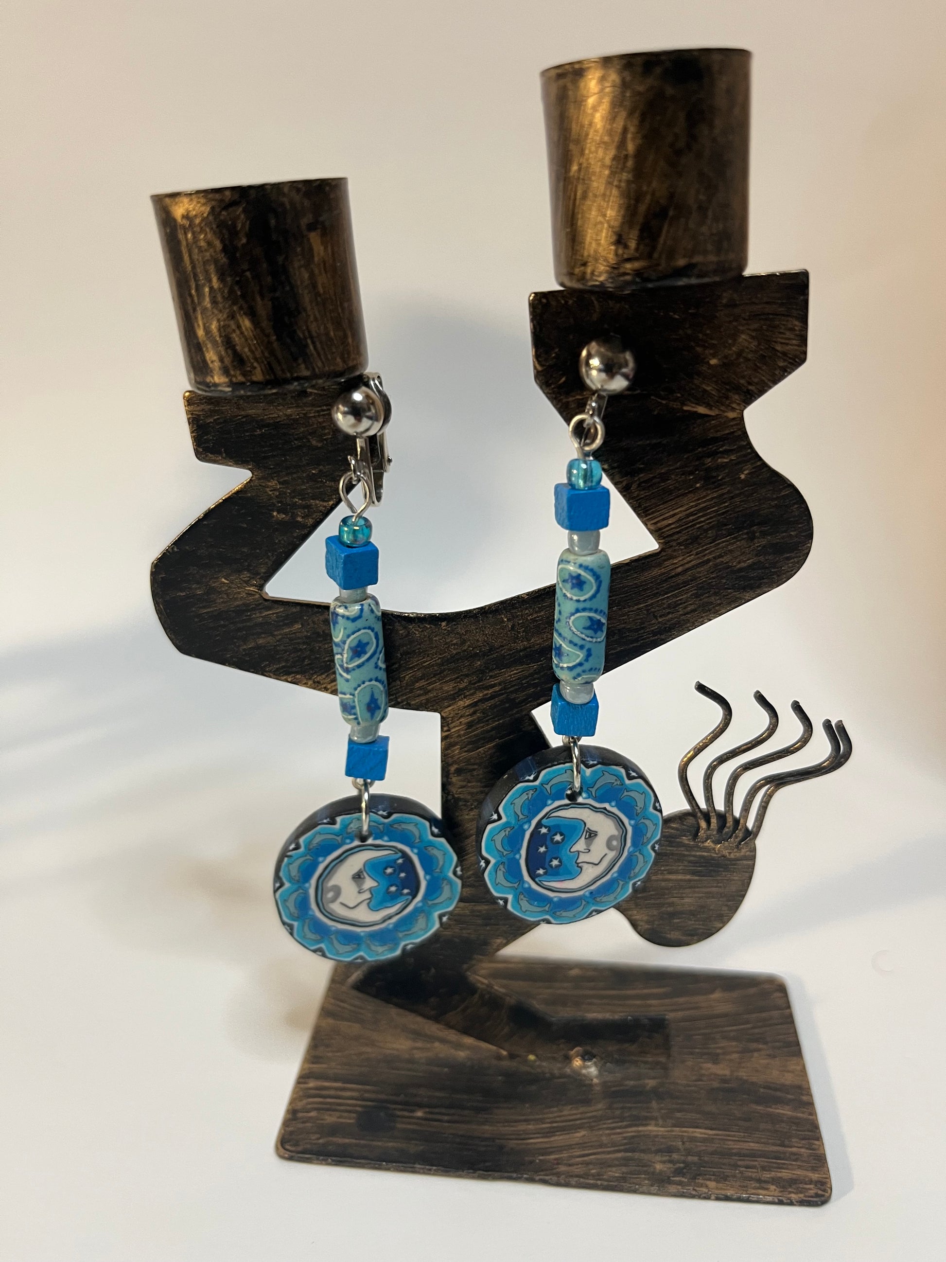 African Bone Cowrie Clip On Earrings 4 Pair Dangles 3-5" Boho Hippie USA Made E9